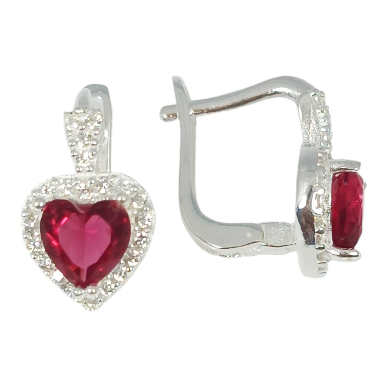Boucles dormeuses argent \'Arégonde\' rubis argenté - 9x9 mm (cœurs) - [S1140]