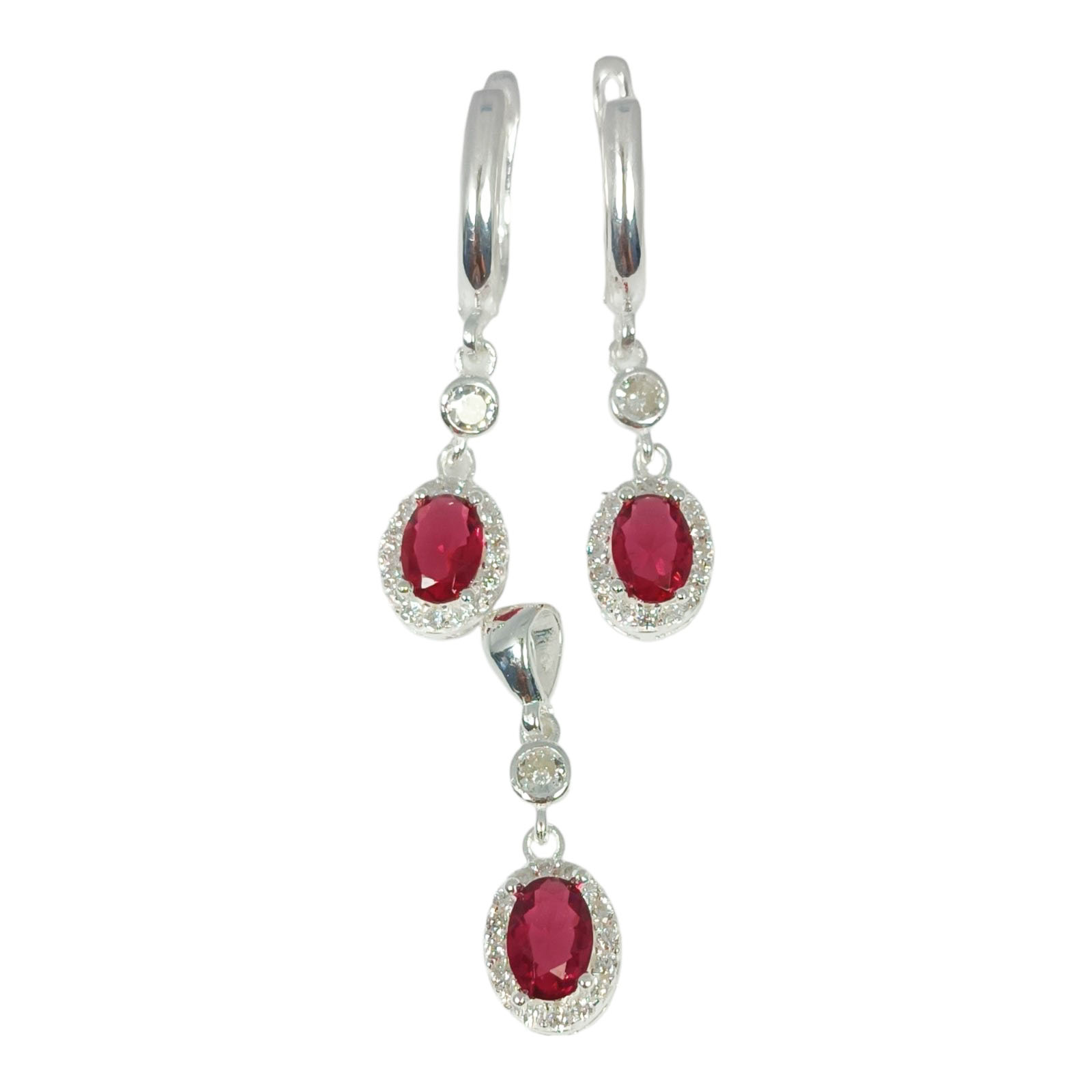 Parure Argent \'Arégonde\' rose argenté - 20x8 mm  (boucles + pendentif) - [S1142]