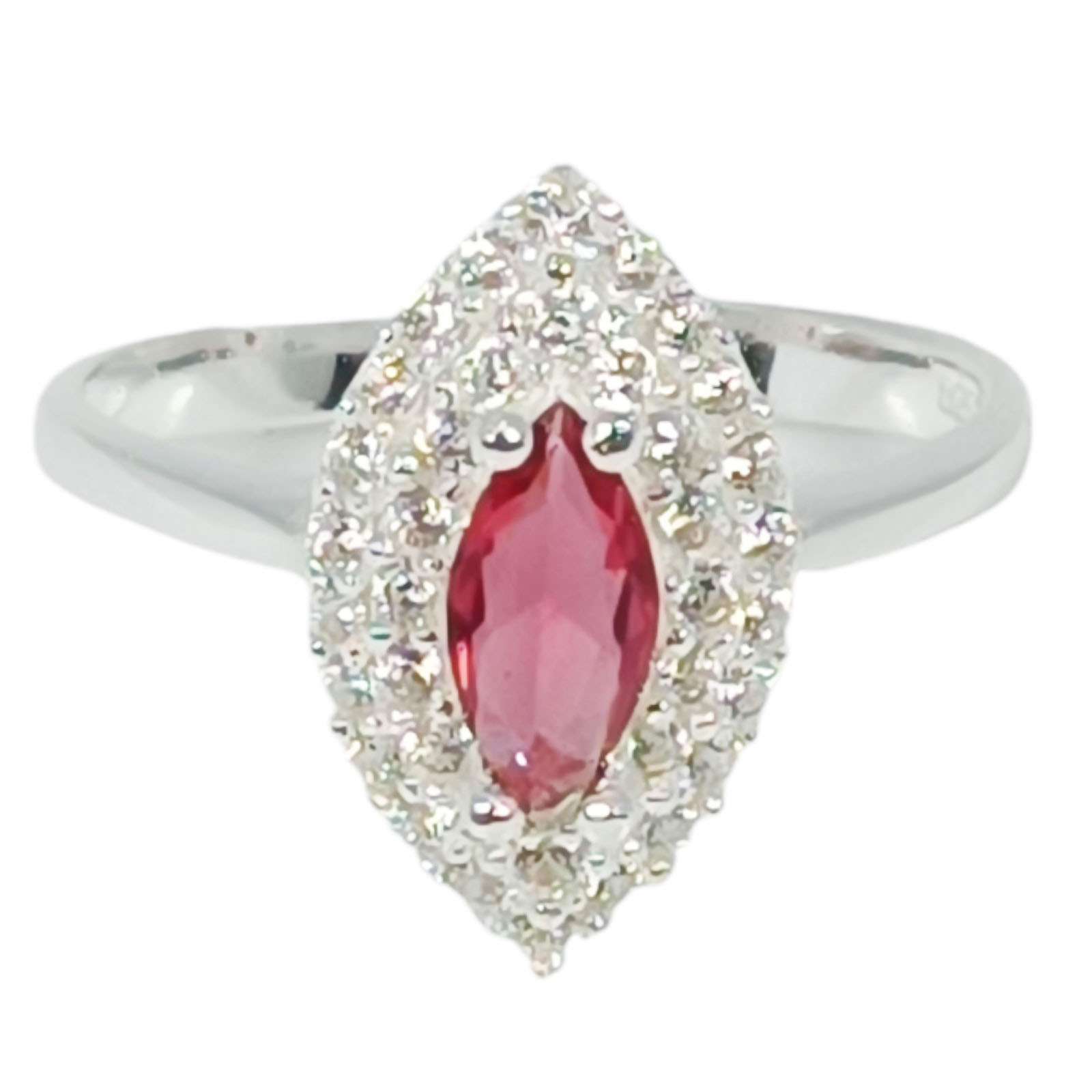 Bague Argent \'Arégonde\' rubis argenté - 16x9 mm - [S1143]