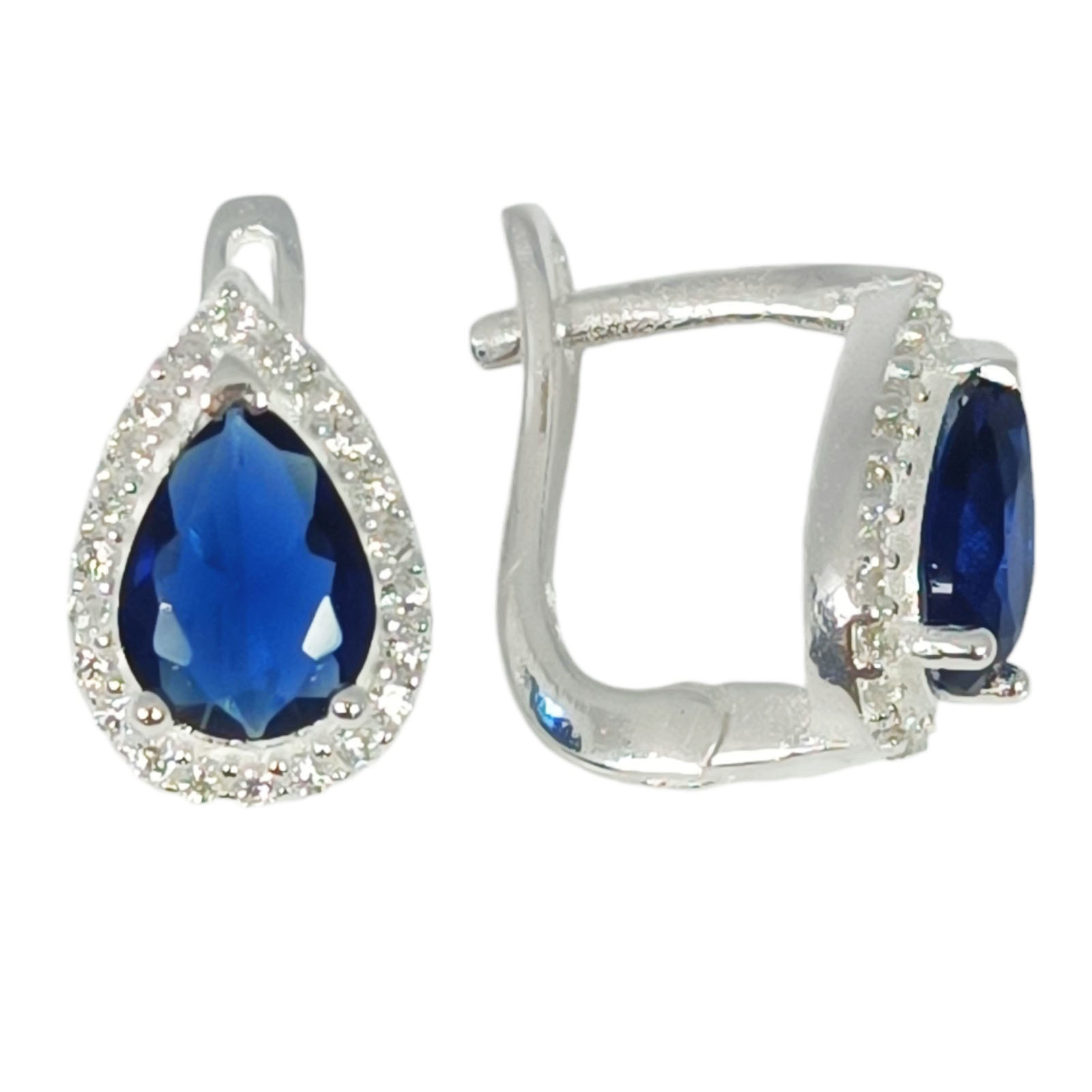 Boucles dormeuses argent \'Arégonde\' bleu saphir argenté - 13x9 mm - [S1153]