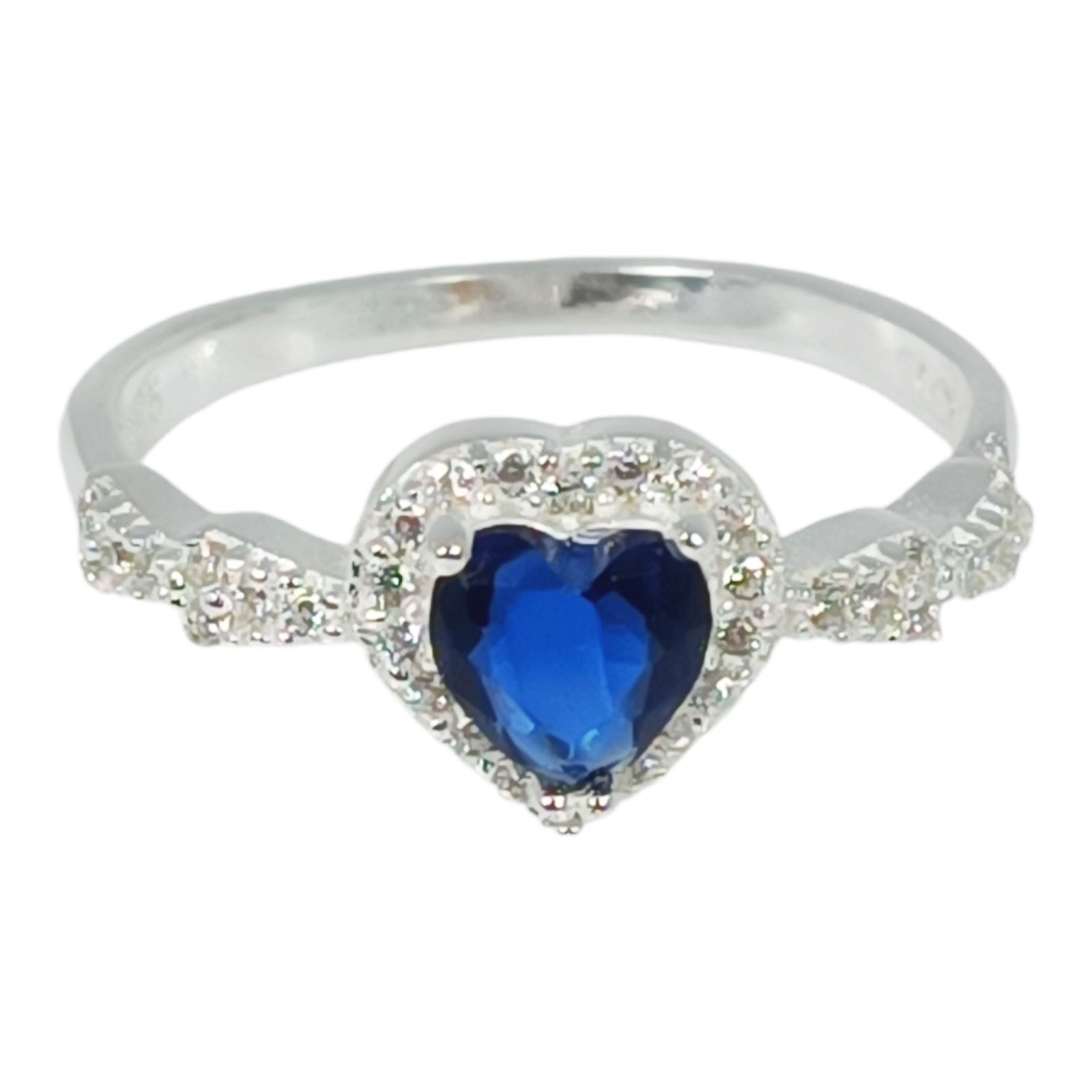 Bague Argent \'Arégonde\' bleu saphir argenté - 9x9 mm (cœur) - [S1155]