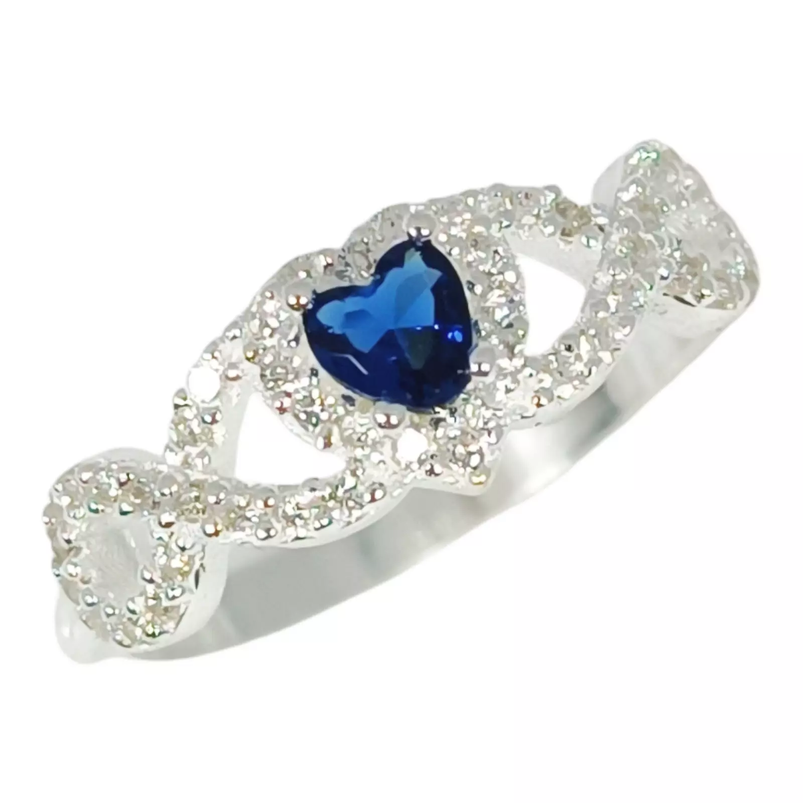 les trésors de lily Bague Argent 'Arégonde' bleu saphir argenté 20x7 mm (cœur) [S1161]