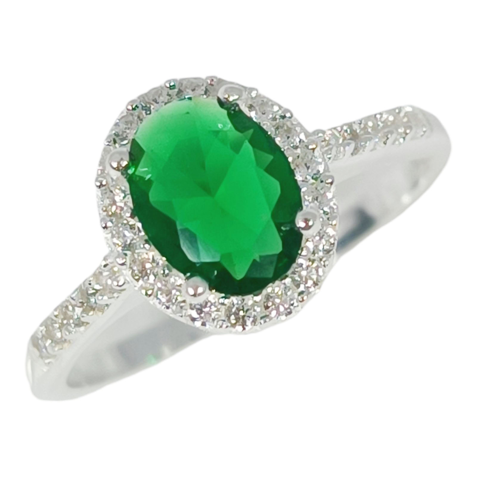 Bague Argent \'Arégonde\' vert émeraude argenté - 10x9 mm - [S1163]