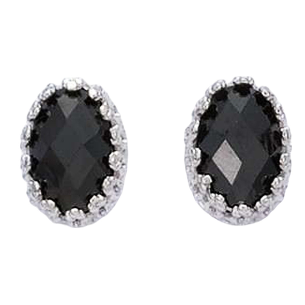 Boucles Argent \'Sappho\' noir argenté (rhodié) - 10x7 mm - [G2823]