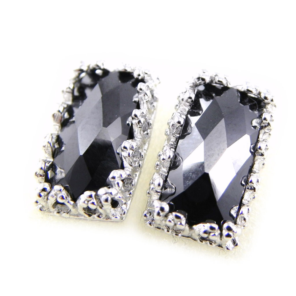 Boucles Argent \'Sappho\' noir argenté - 13x7 mm - [G2824]