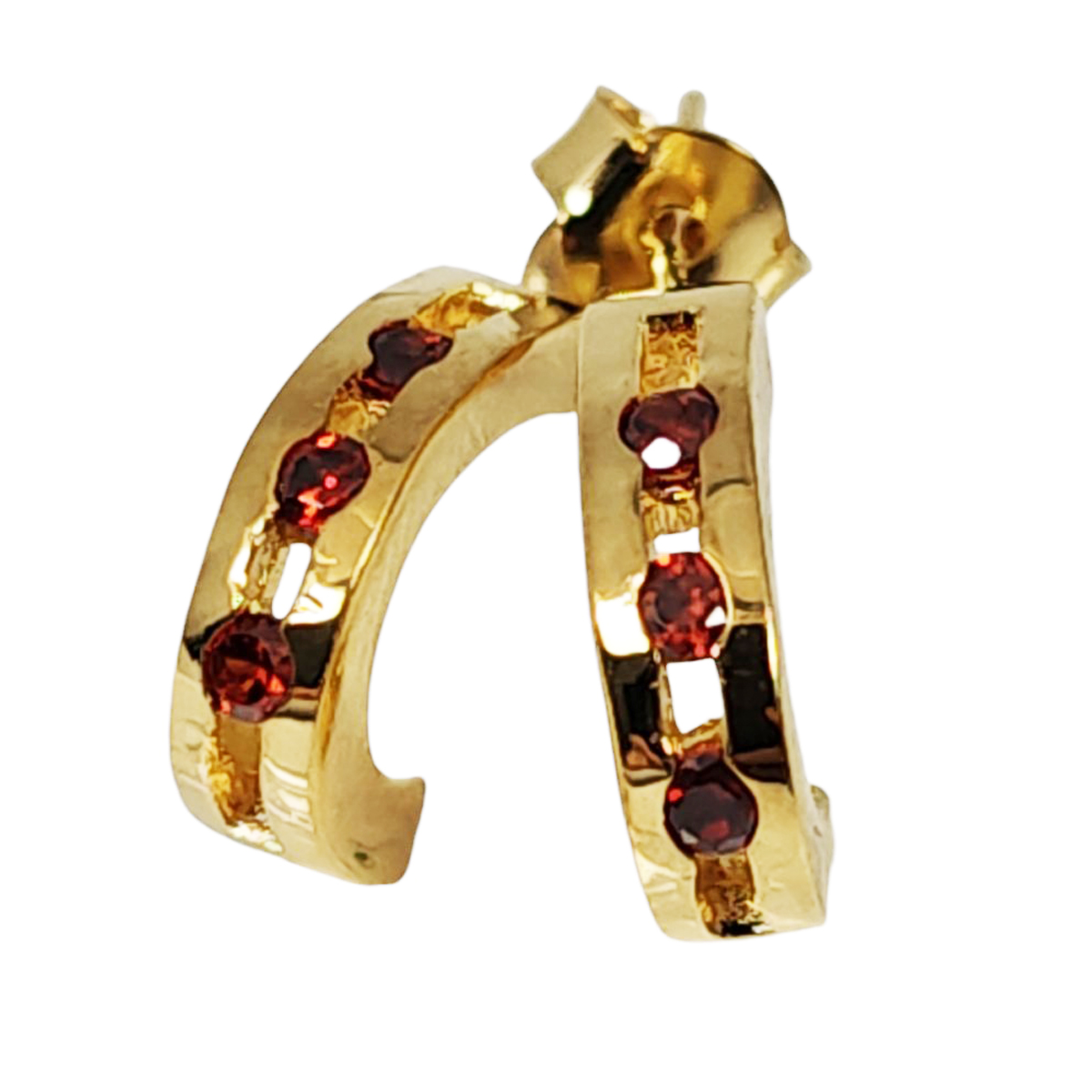 Demi-créoles Plaqué Or \'Déesse\' rouge - 15x4 mm - [I6750]