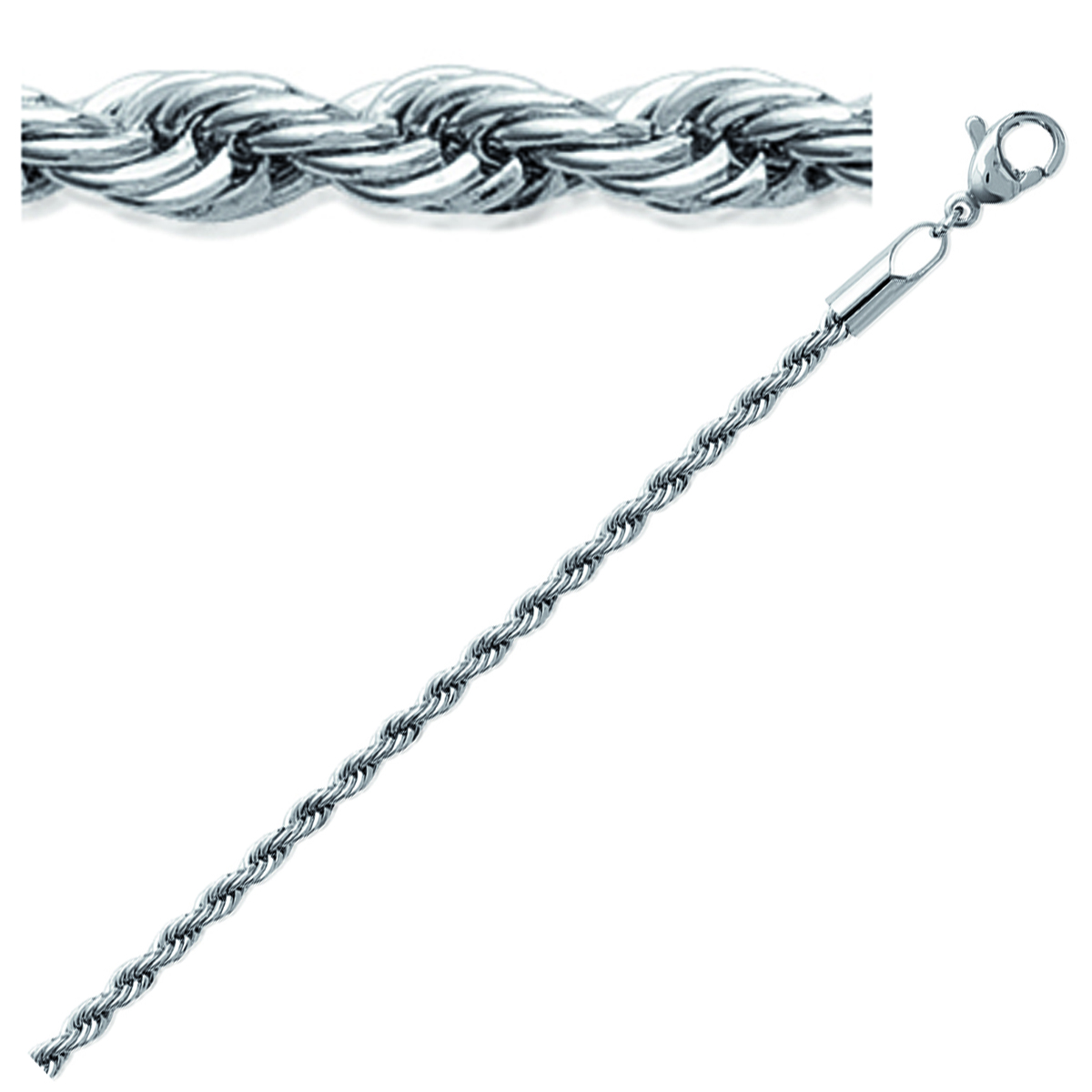 Chaîne Acier \'Corde\' argenté - 50 cm 3 mm - [K5228]