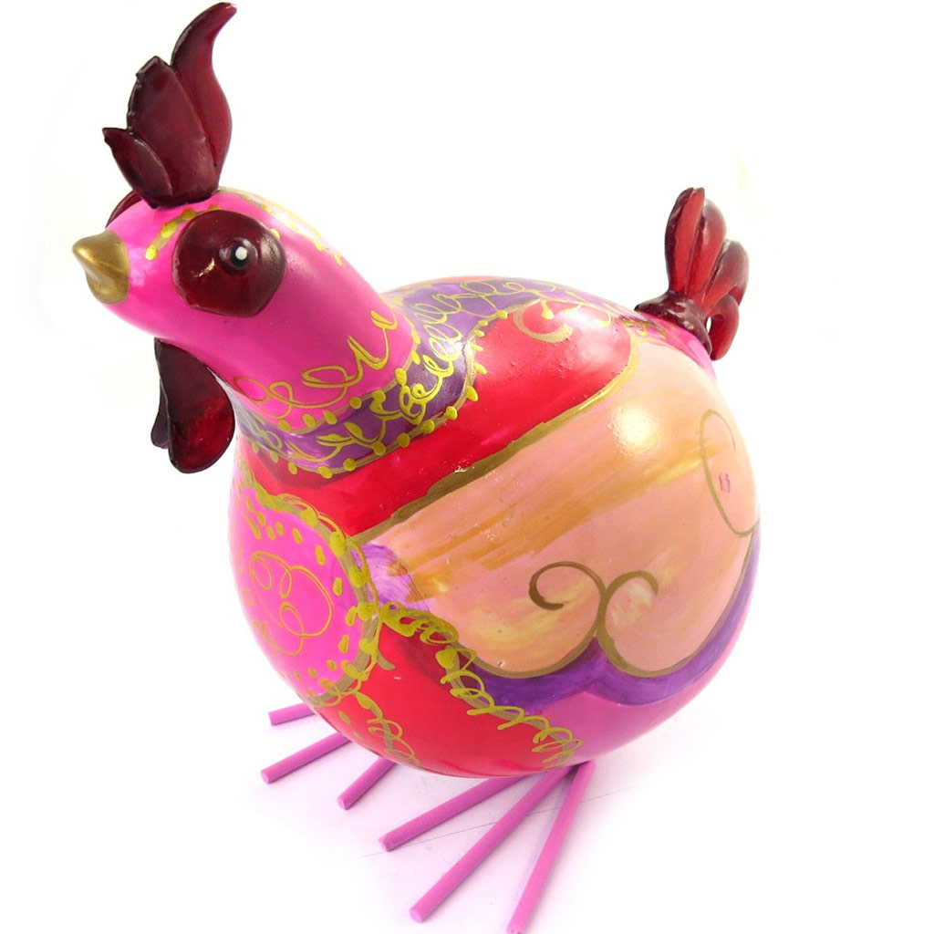 Figurine céramique \'Coq Cororico\' rose (20 cm) - [M7786]