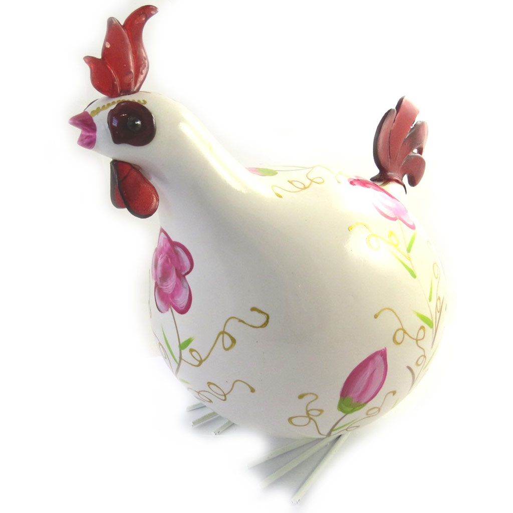 Figurine \'Coq Cocorico\' ivoire rose - 30 cm - [M9052]