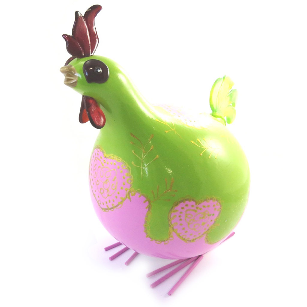 Figurine \'Coq Cocorico\' vert rose - 30 cm - [M9053]