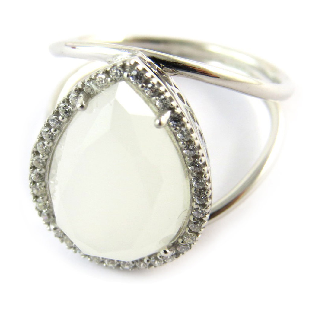 Bague argent \'Arégonde\' blanc argenté (rhodié) - 19x16 mm - [N3299]