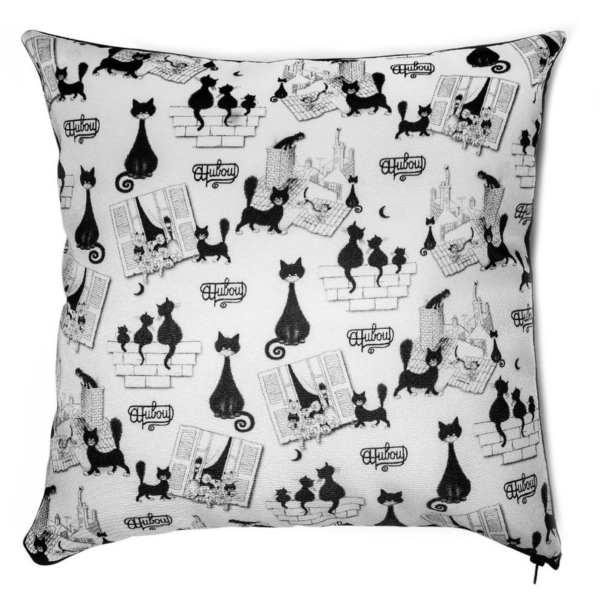 Coussin créateur \'Chats Dubout\' blanc noir - 30x30 cm - [Q6328]