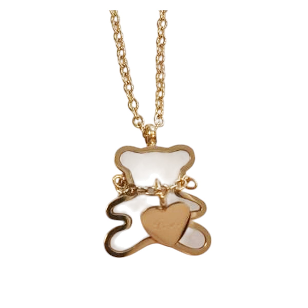 Collier acier \'Ourson\' blanc doré - 13x13 mm - [R8619]