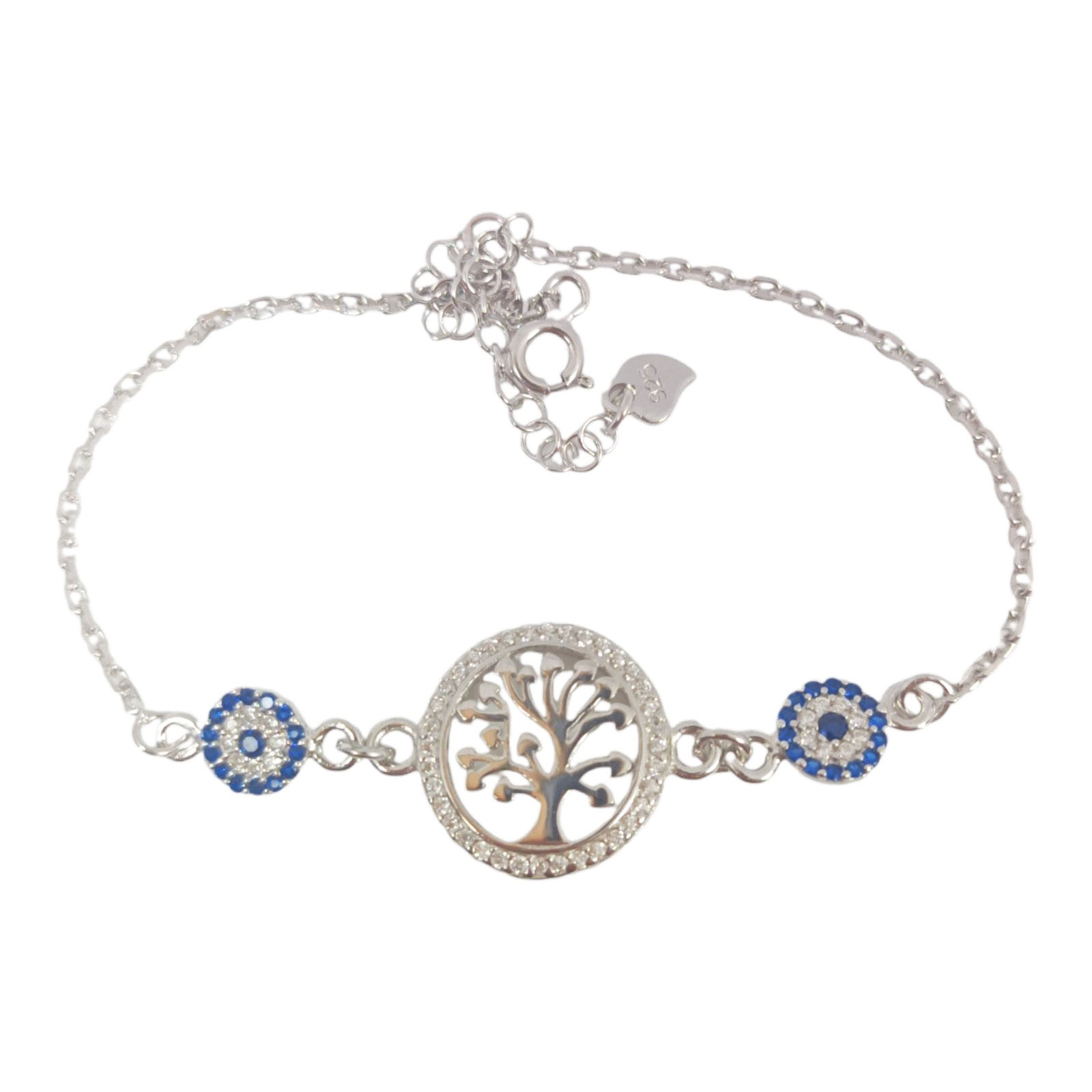 Bracelet Argent \'Arbre de Vie\' bleu blanc argenté (rhodié) - 40x16 mm - [S1167]