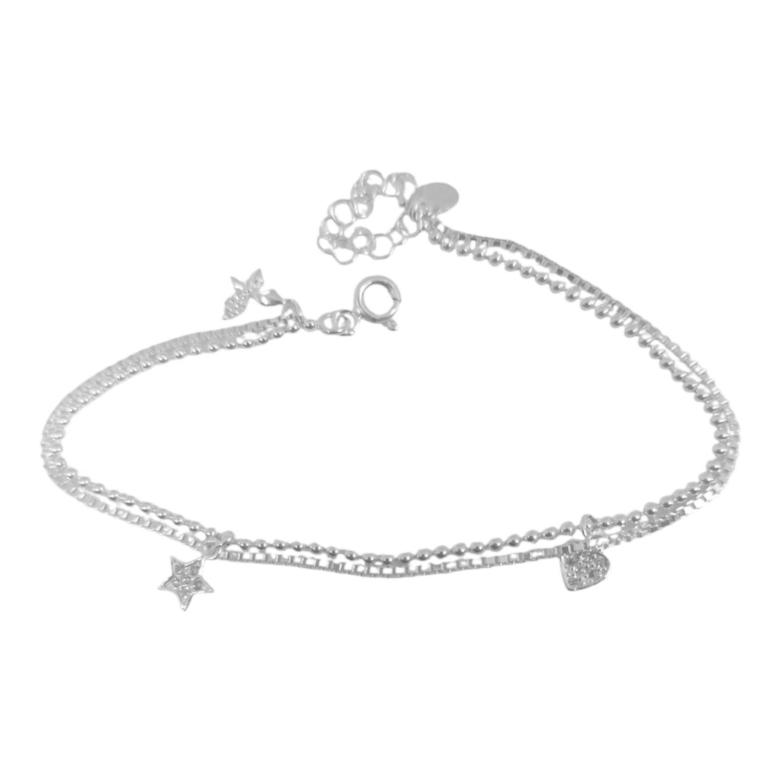 Bracelet Argent double \'Arégonde\' blanc argenté - 6 mm - [S1170]