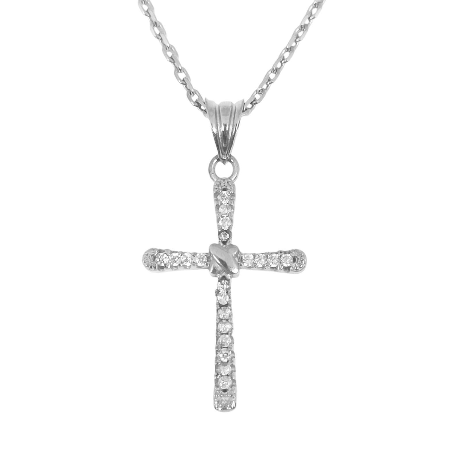 Collier Argent \'Croix\' blanc argenté (rhodié) - 20x13 mm - [S1172]