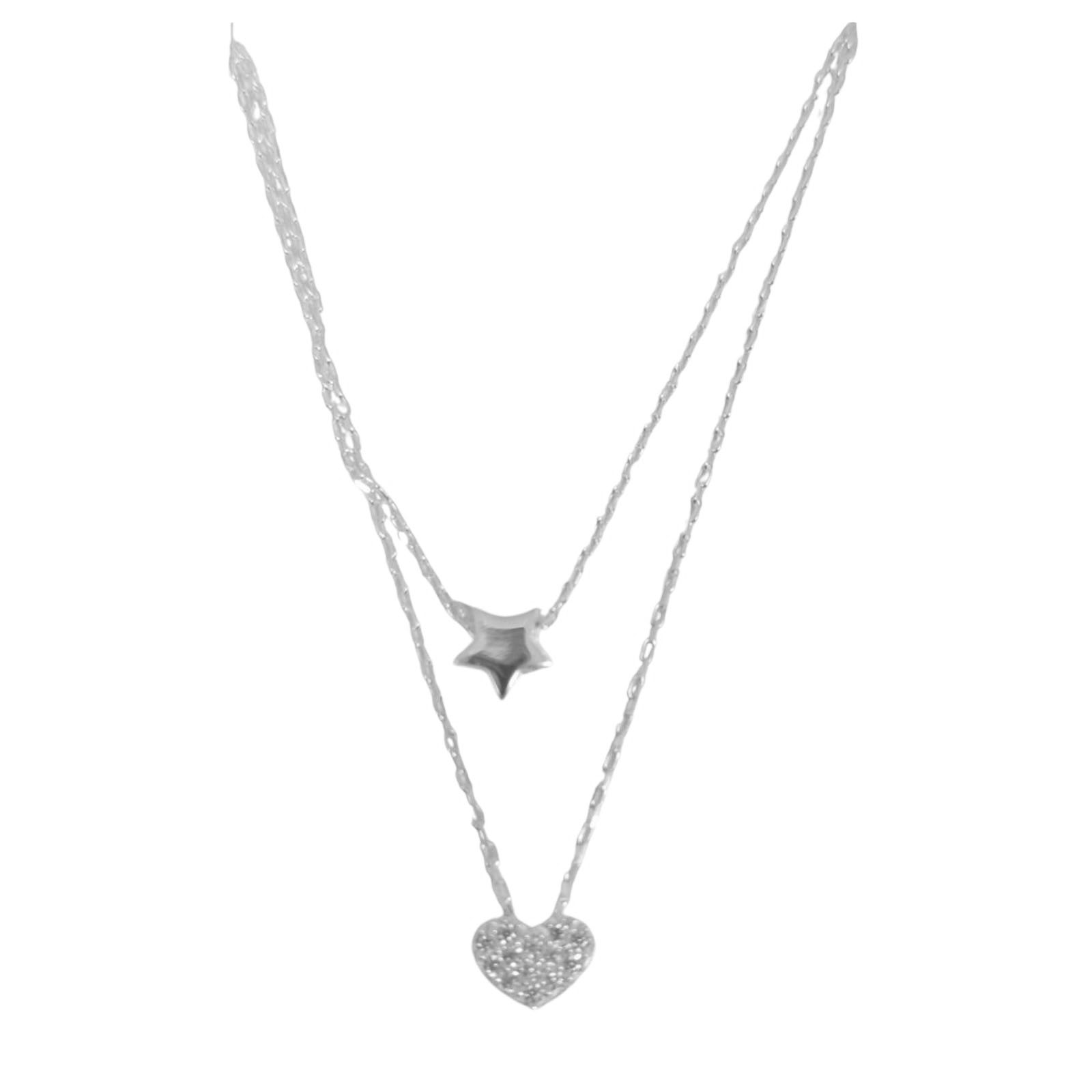 Collier Argent double \'Arégonde\' blanc doré - 42 et 45 cm, motif 6 mm - [S1176]
