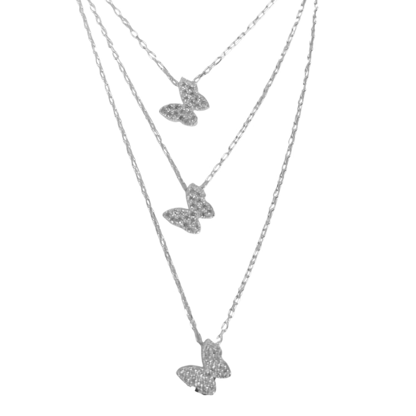 Collier Argent double \'Arégonde\' blanc doré - 42, 45 et 50 cm, motif 7x6 - [S1178]
