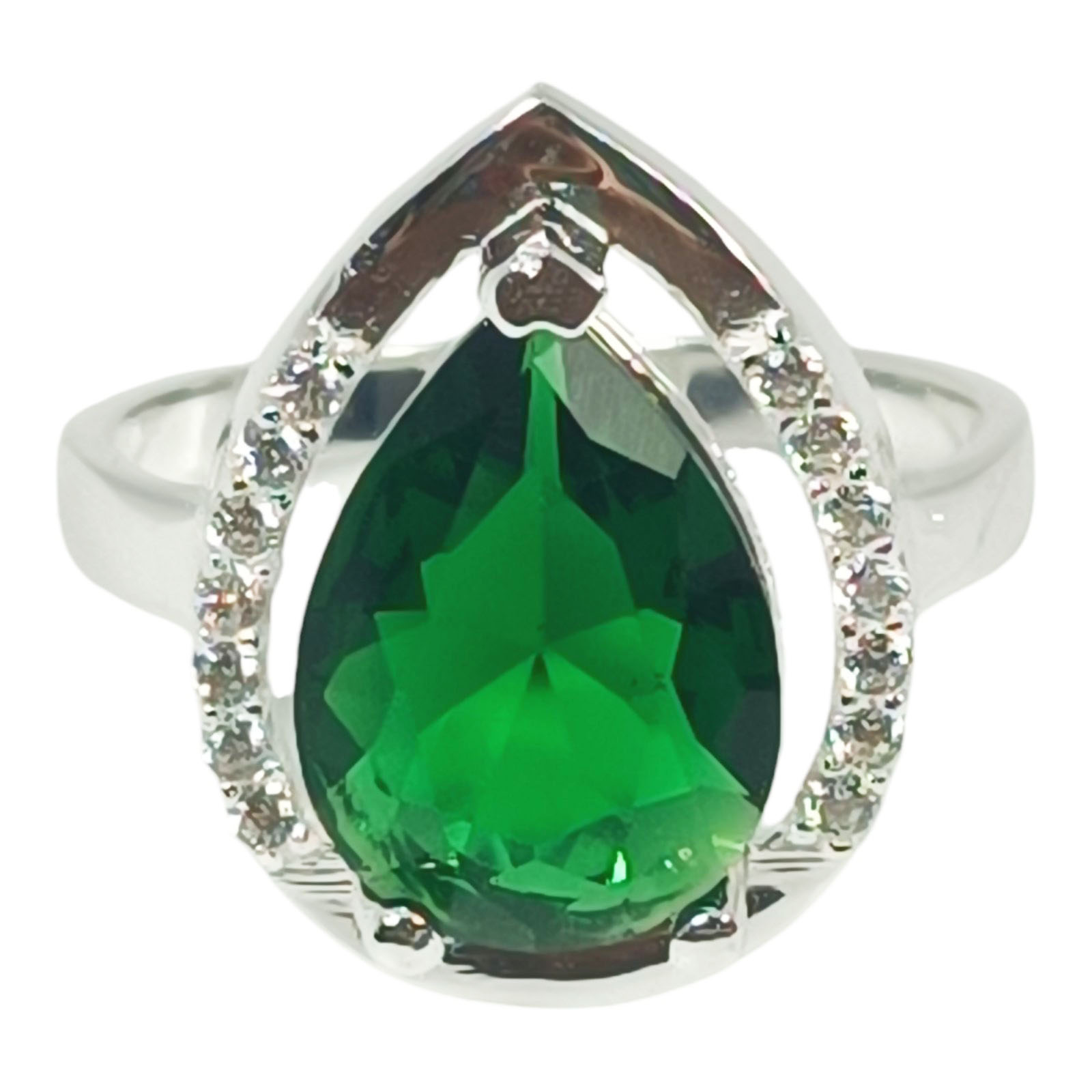 Bague Argent \'Arégonde\' vert émeraude argenté - 20x15 mm - [S1182]