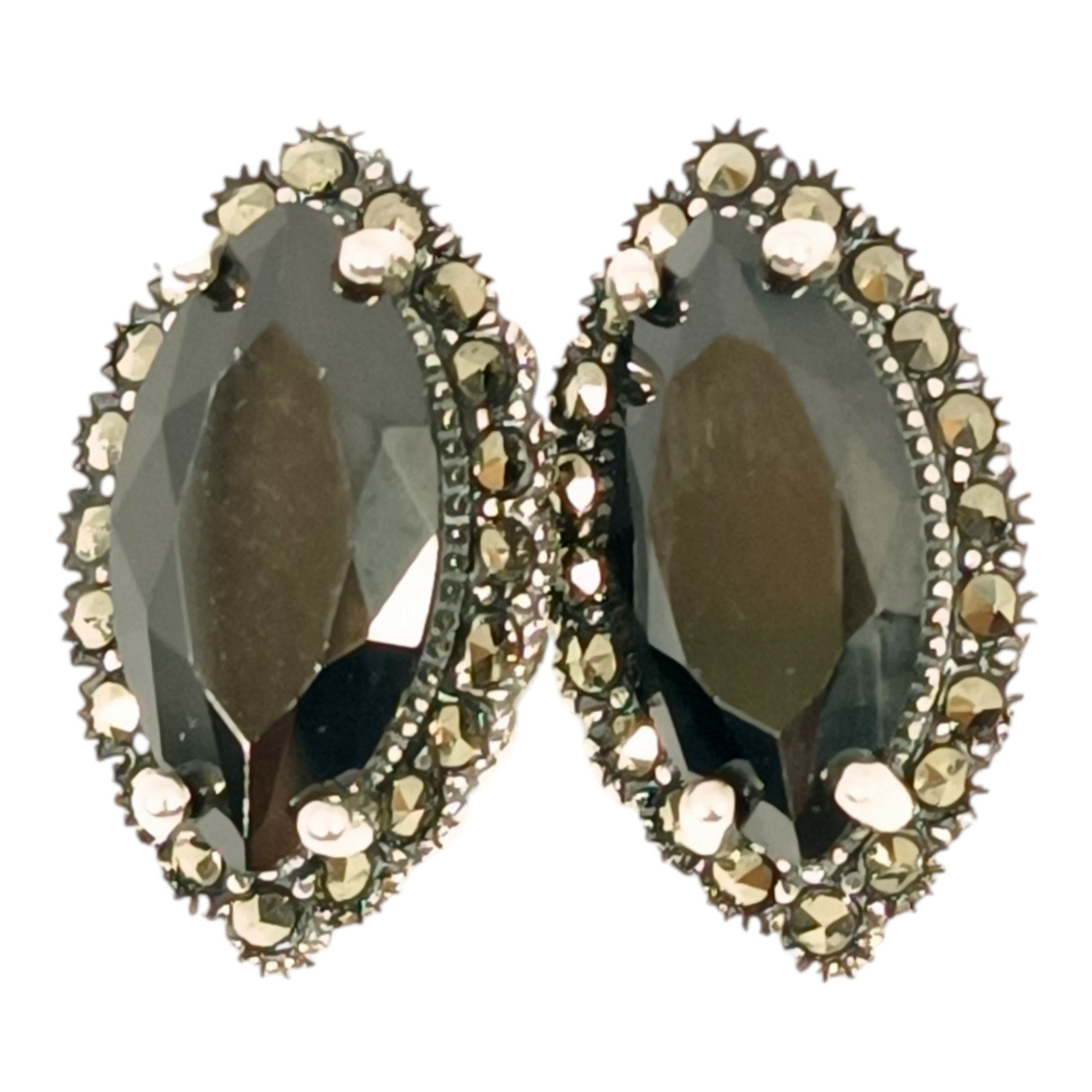 Dormeuses Argent \'Sappho\' noir marcassite argenté - 20x10 mm - [S1185]