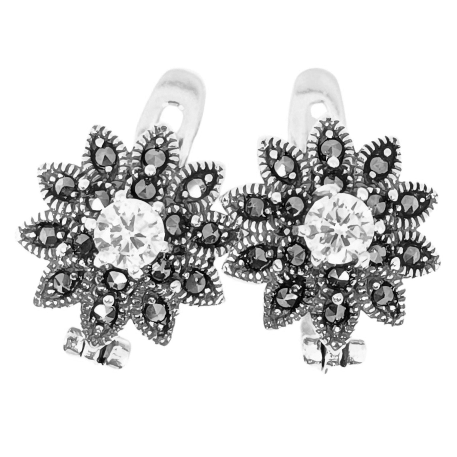 Dormeuses Argent \'Sappho\' blanc marcassite argenté - 13 mm - [S1197]