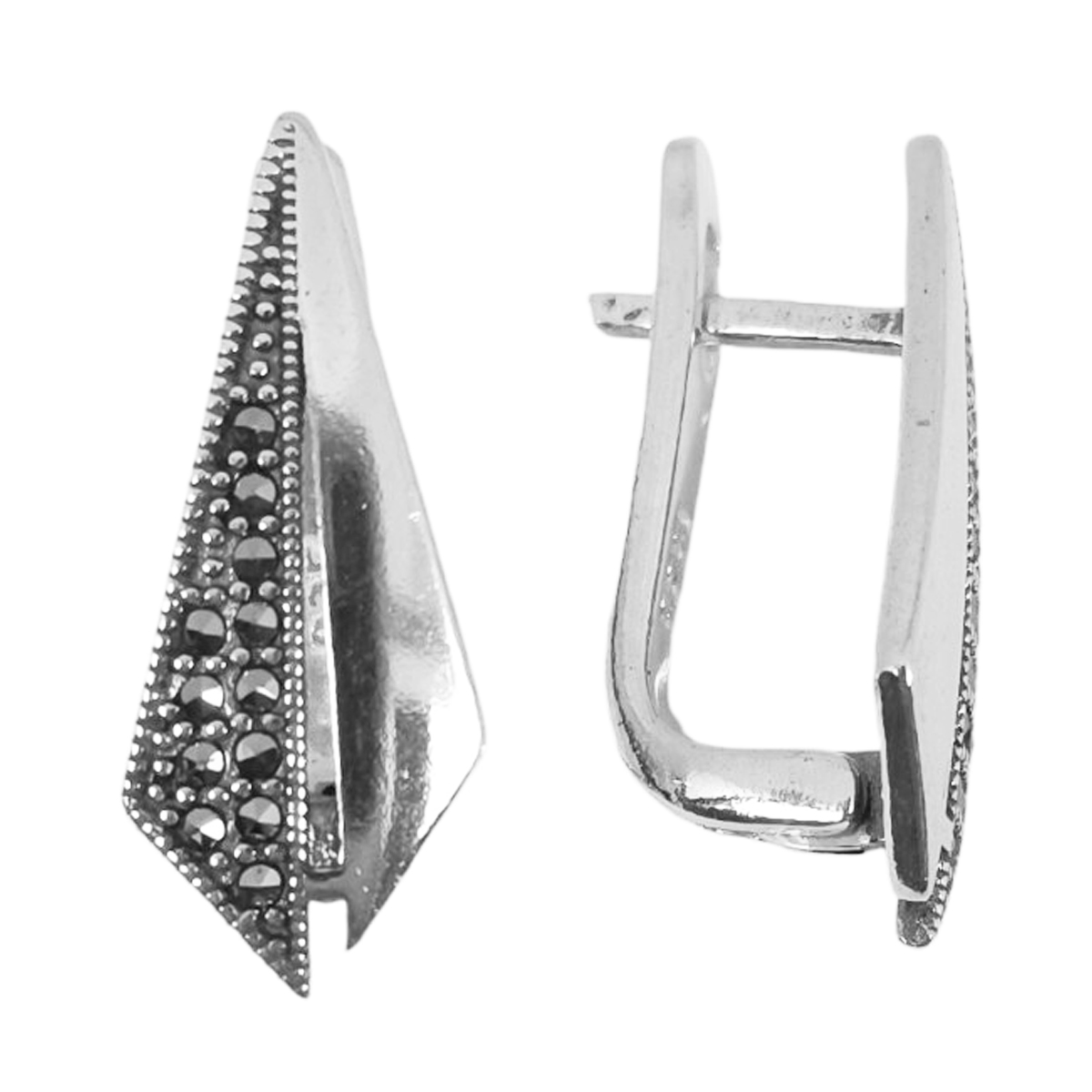 Dormeuses Argent \'Sappho\' blanc marcassite argenté - 24x10 mm - [S1198]