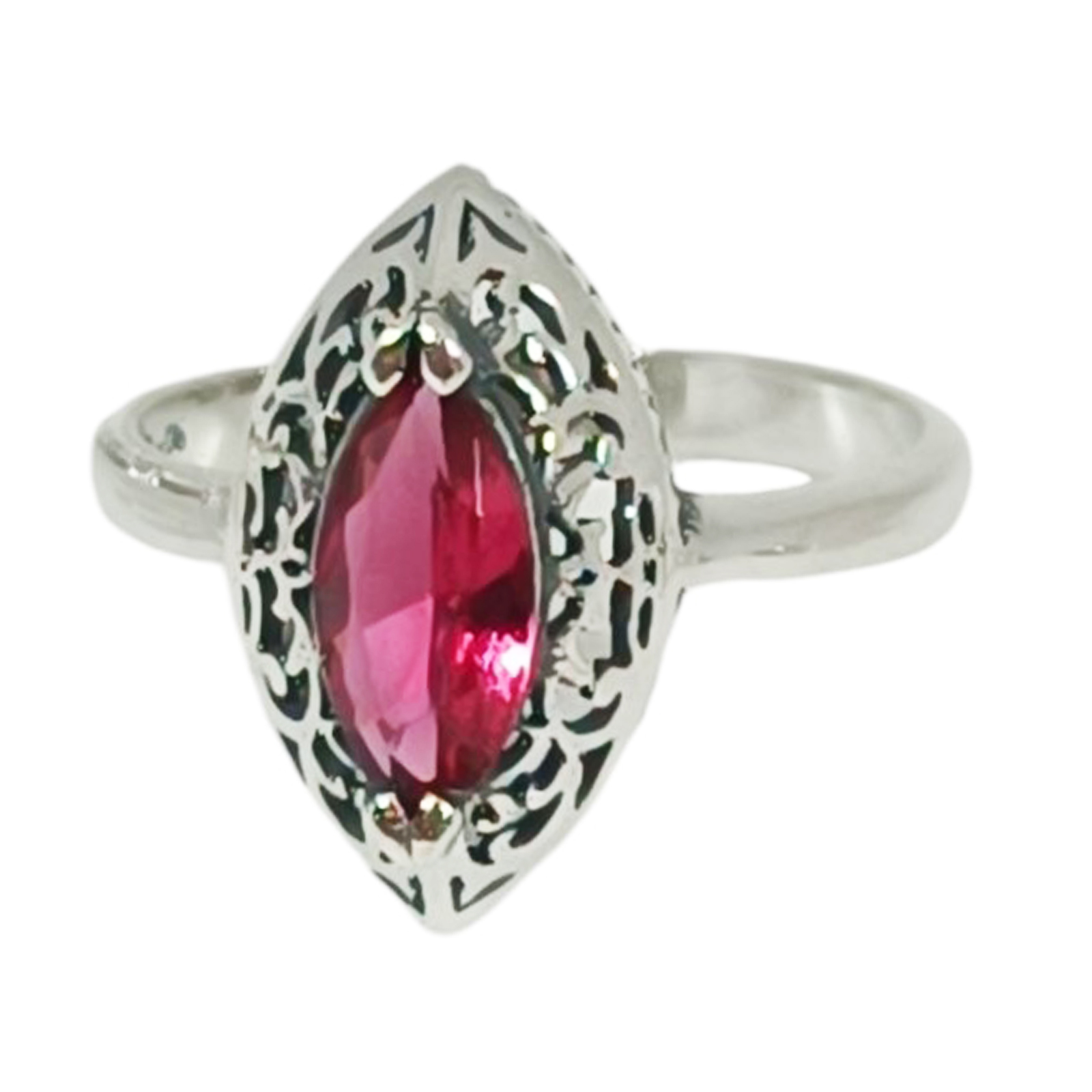 Bague argent \'Sappho\' rose argenté vieilli - 16x10 mm - [S1210]