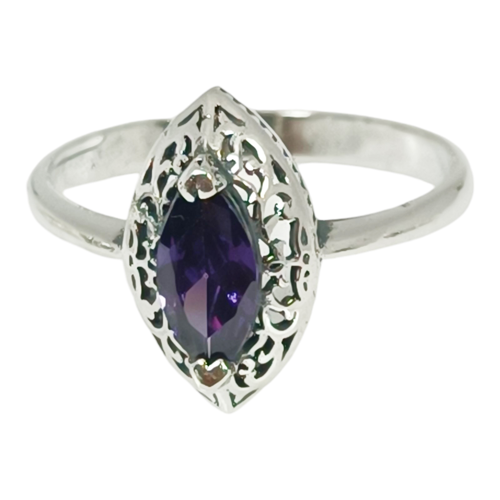 Bague argent \'Sappho\' violet argenté vieilli - 16x10 mm - [S1211]