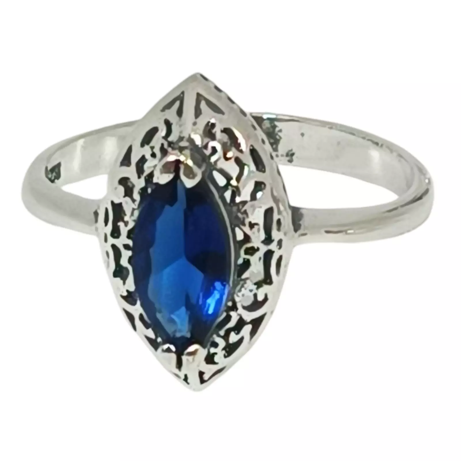 les trésors de lily Bague argent 'Sappho' bleu saphir argenté vieilli 16x10 mm [S1213]