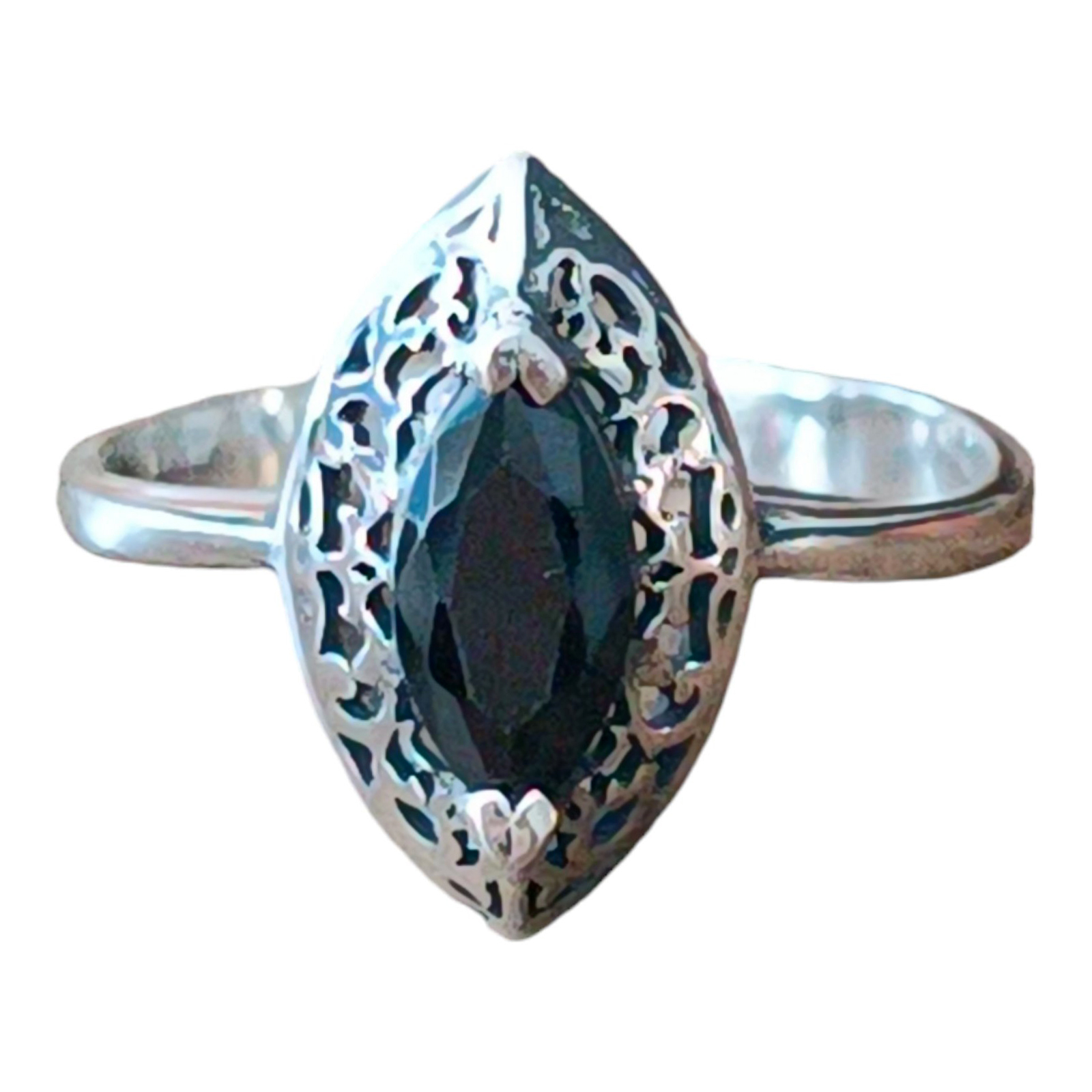 Bague argent \'Sappho\' noir argenté vieilli - 16x10 mm - [S1214]