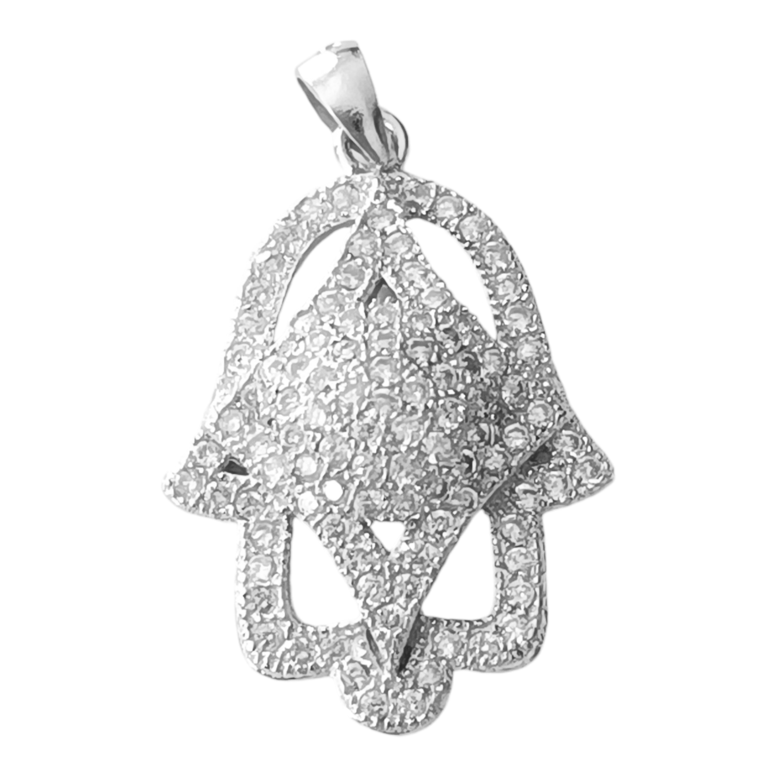 Pendentif Argent \'Main Fatma\' blanc argenté (rhodié) - 20x17 mm - [S1215]