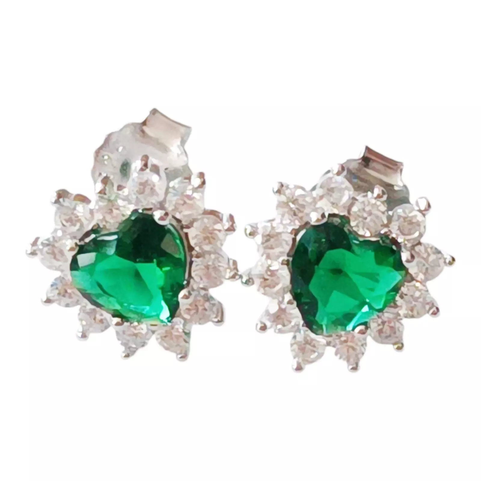 les trésors de lily Boucles argent 'Arégonde' vert argenté (rhodié) 12x10 mm (cœur) [S1217]