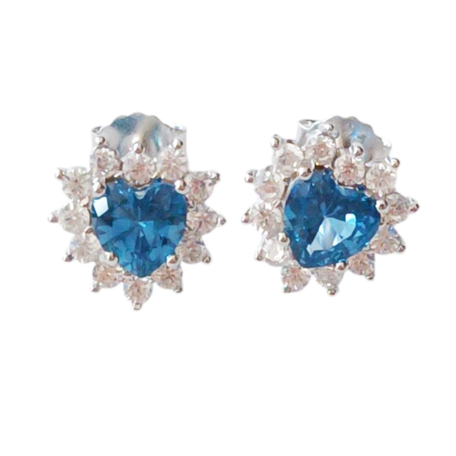Boucles argent \'Arégonde\' bleu argenté (rhodié) - 12x10 mm (cœur) - [S1218]