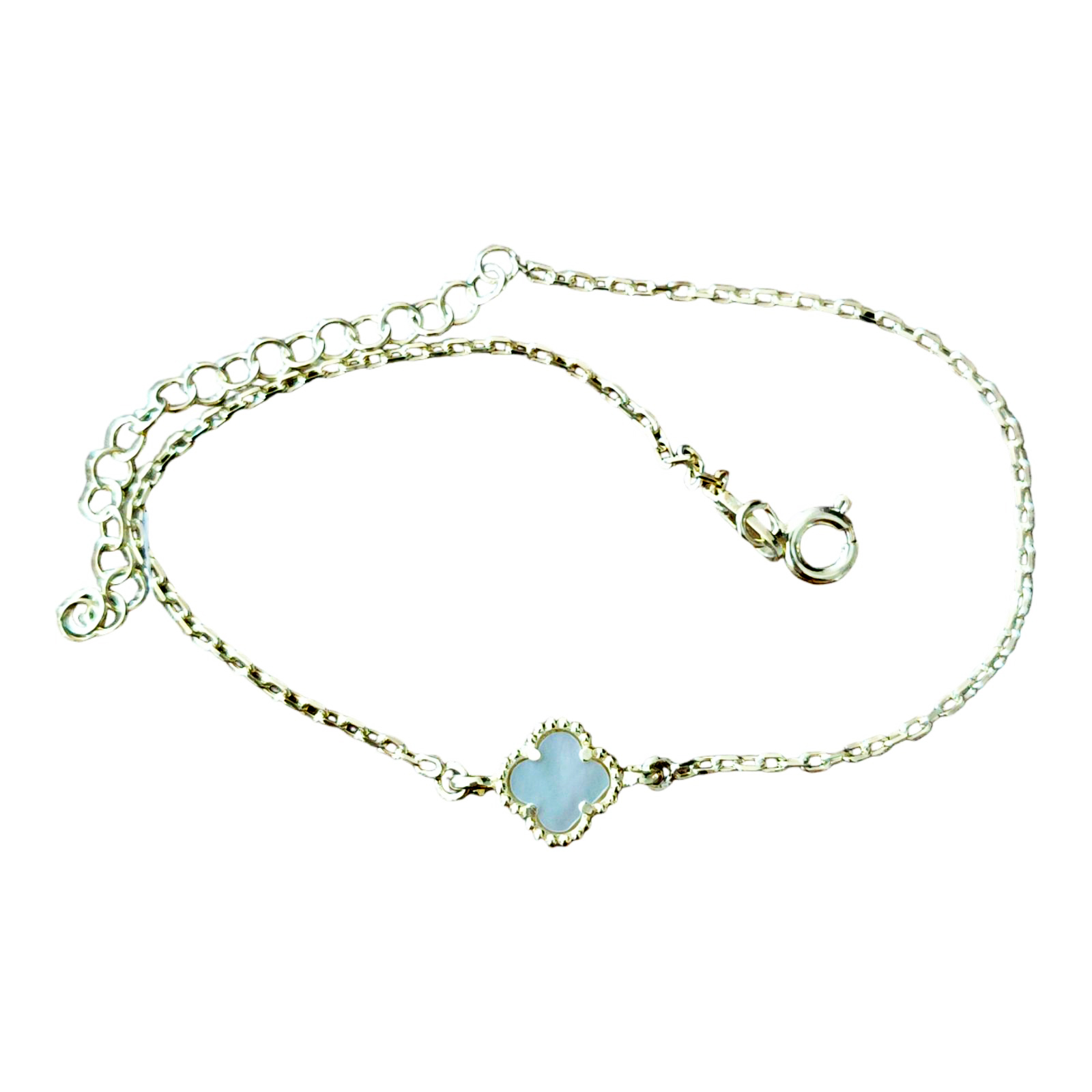 Bracelet argent rhodié \'Trèfles\' blanc nacré doré - 7x7 mm - [S1225]