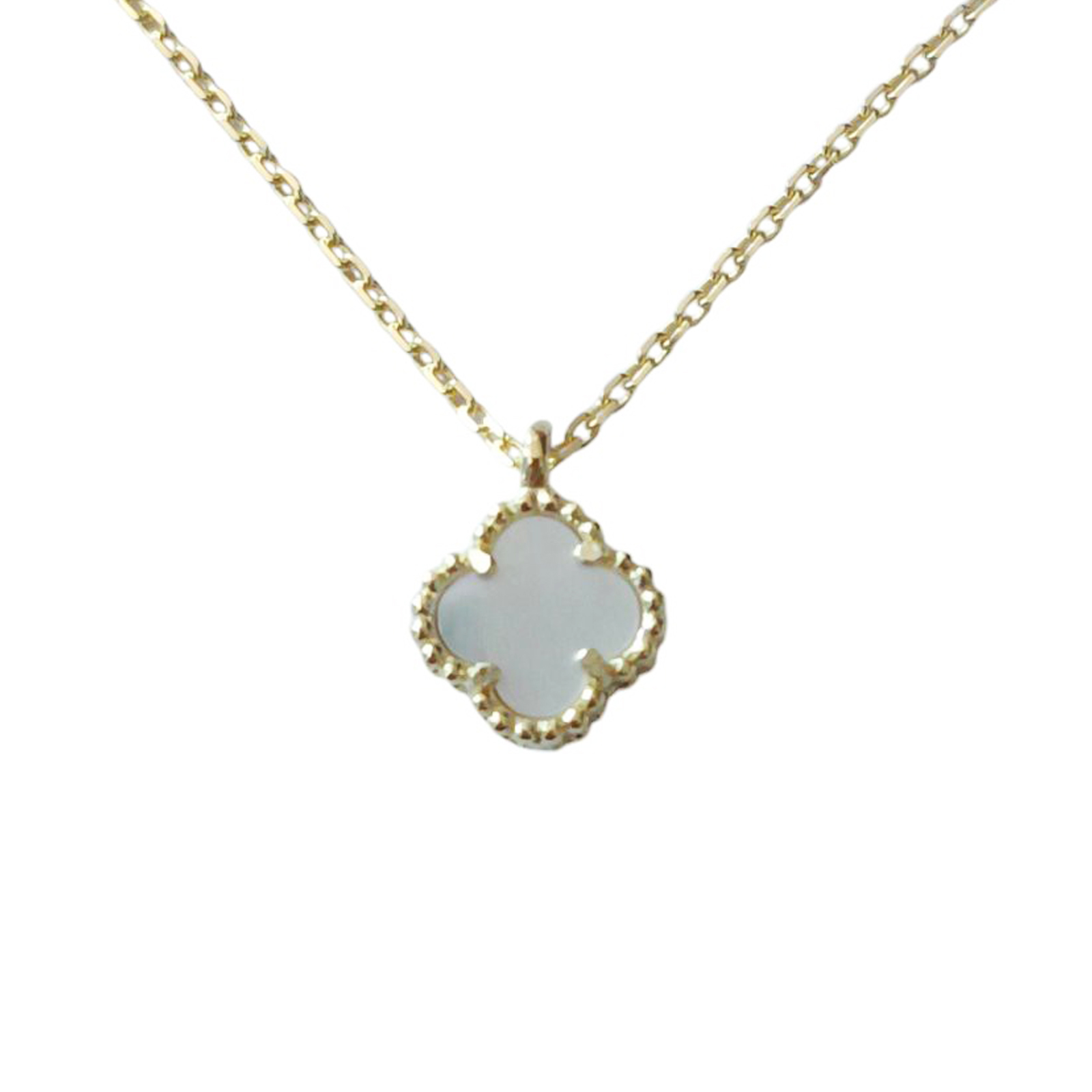 Collier Argent \'Trèfle à 4 feuilles\' blanc doré - 7 mm - [S1227]