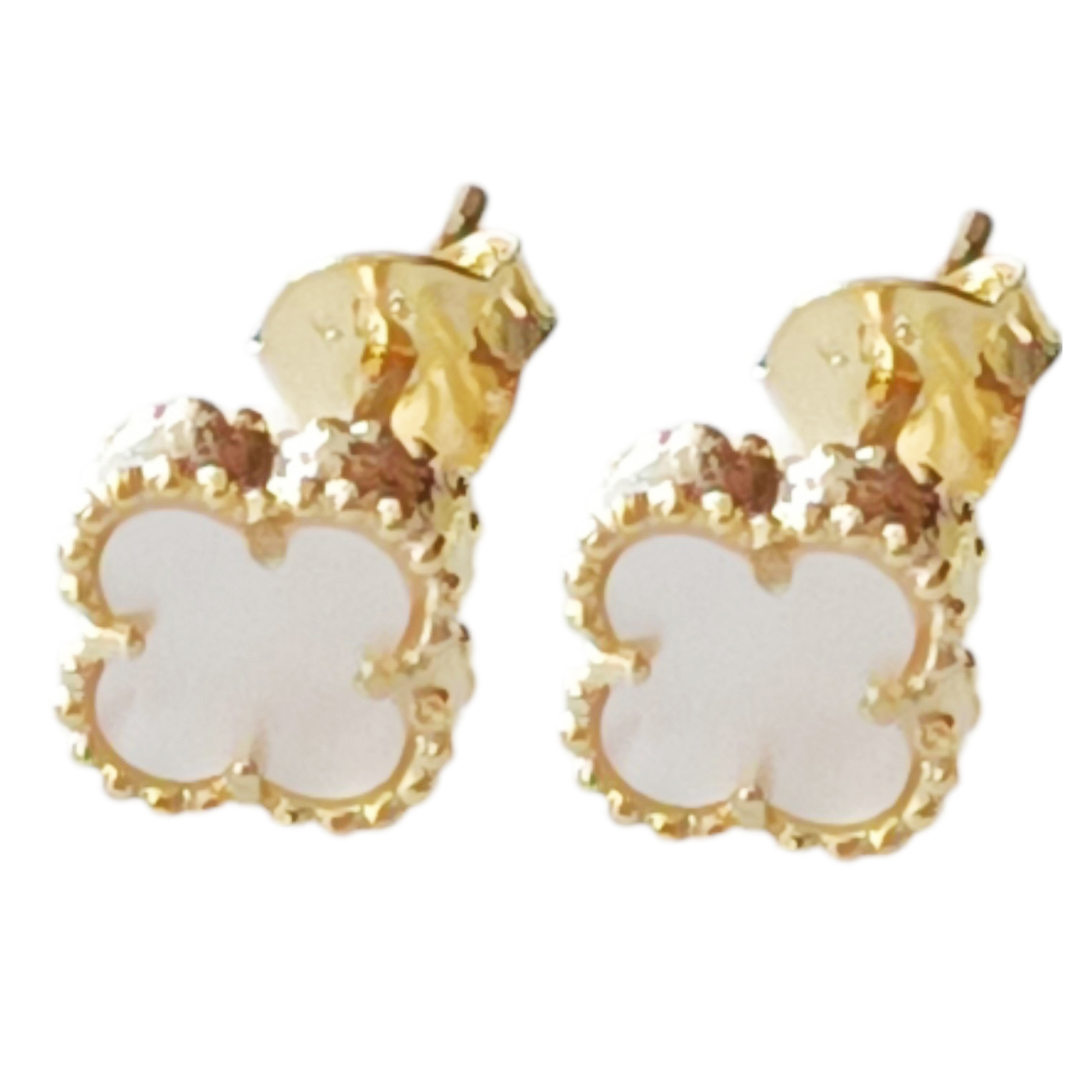 Boucles Argent \'Trèfles à 4 Feuilles\' nacre doré - 7x7 mm - [S1229]