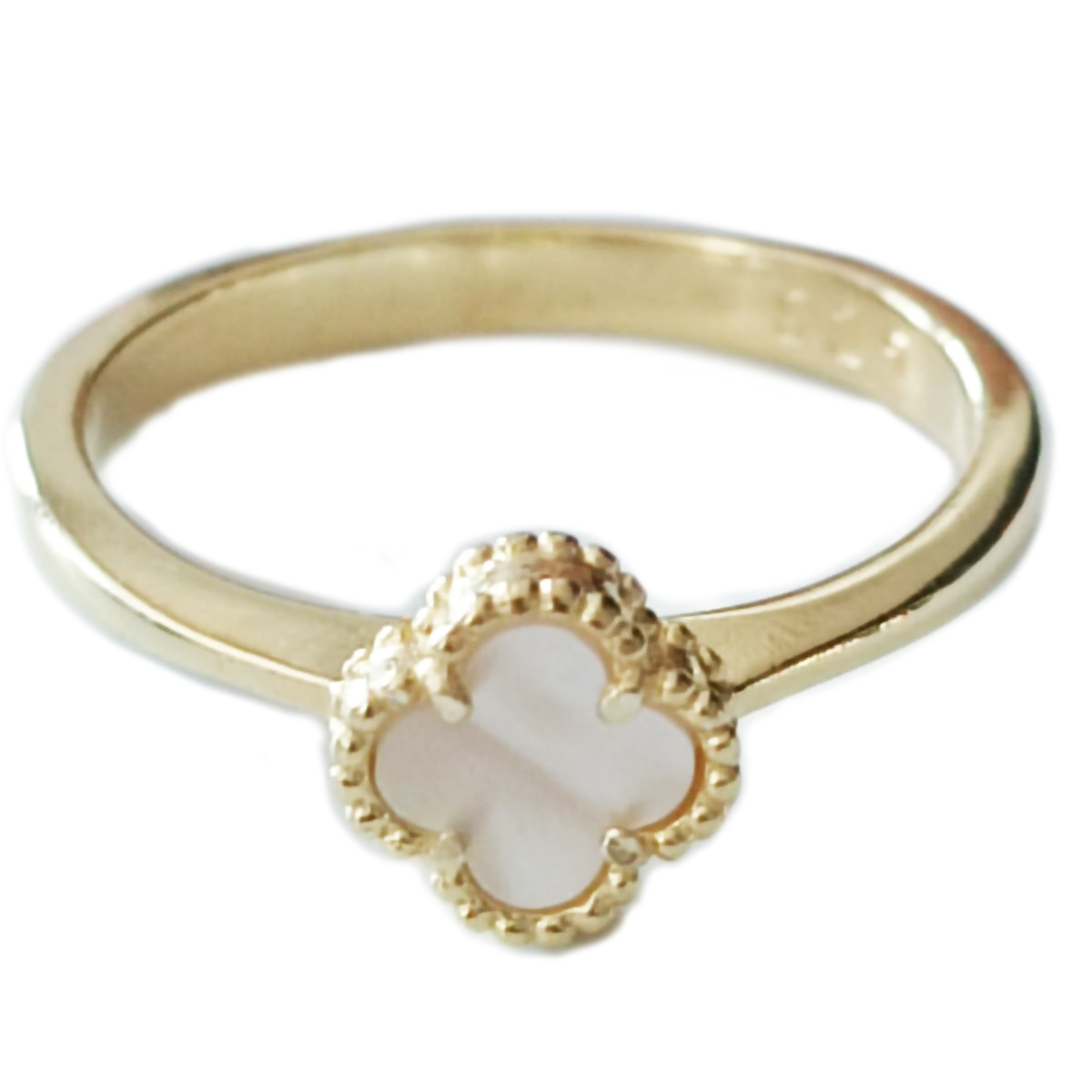 Bague Argent \'Trèfle à 4 feuilles\' nacre doré - 7 mm - [S1230]
