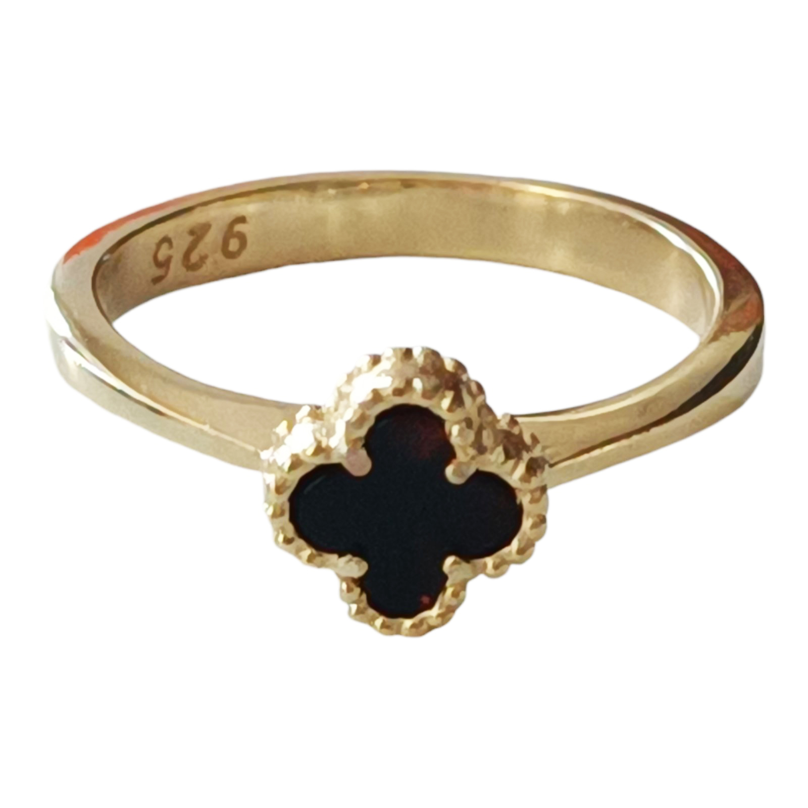 Bague Argent \'Trèfle à 4 feuilles\' noir doré - 7 mm - [S1231]