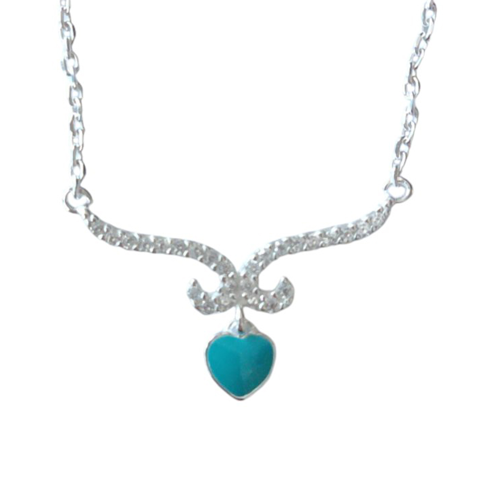 Collier Argent \'Love\' turquoise argenté - 25x15 mm (cœur) - [S1240]