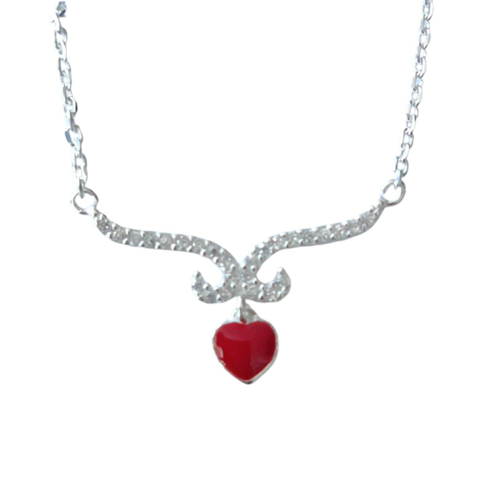 Collier Argent \'Love\' rouge argenté - 25x15 mm (cœur) - [S1241]