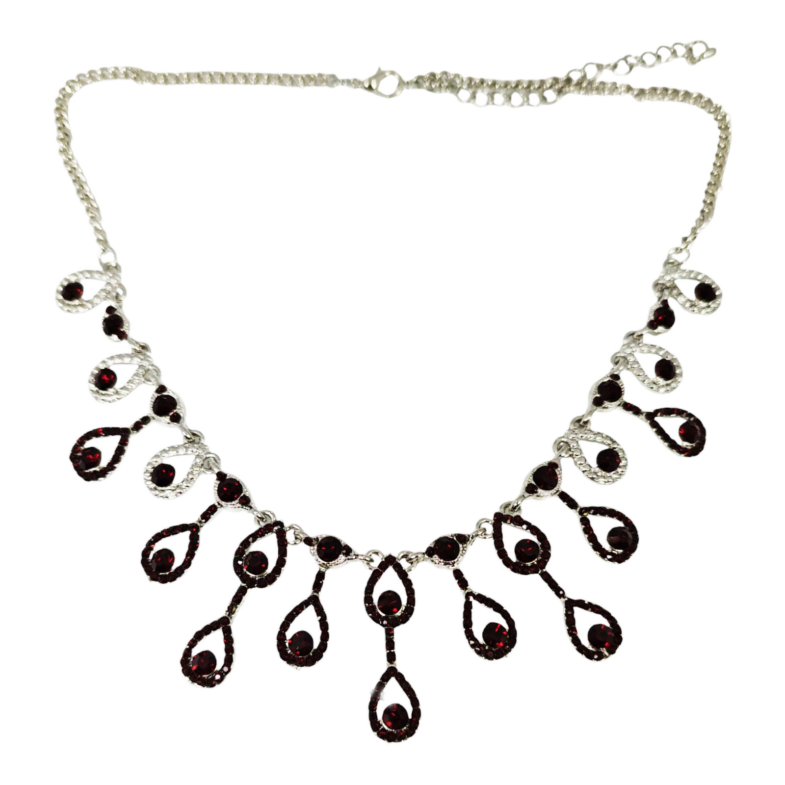 Collier créateur \'Arégonde\' rouge argenté - 35 mm - [S1249]