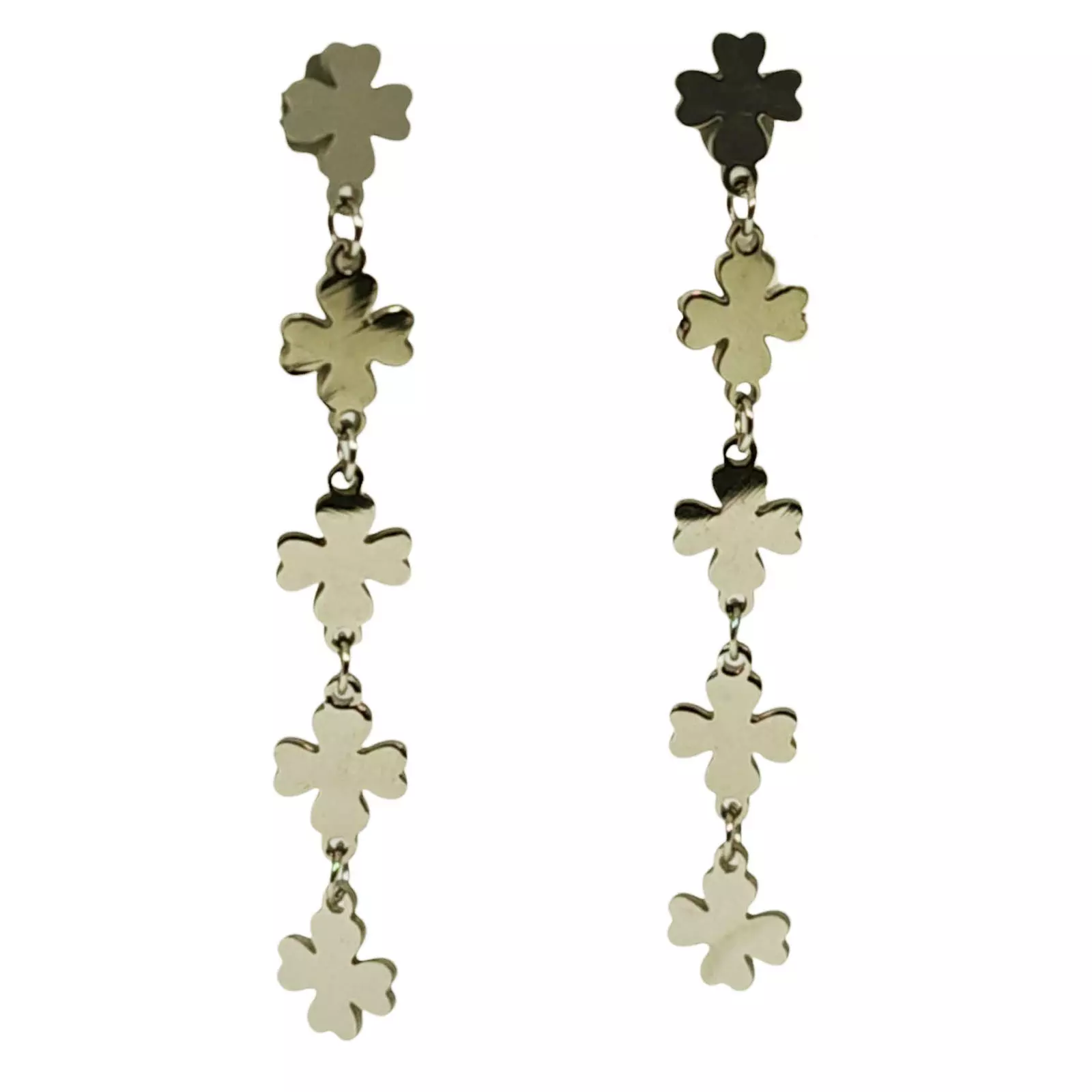 les trésors de lily Boucles Acier 'Trèfles' argenté 58x7 mm [S1250]