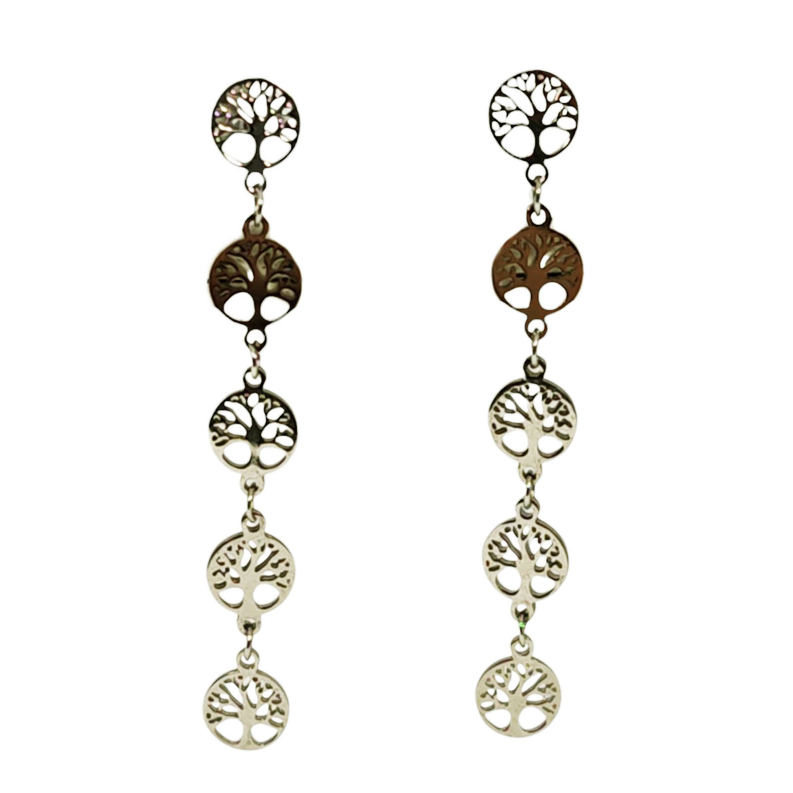 Boucles Acier \'Arbre de Vie\' argenté - 58x7 mm - [S1251]