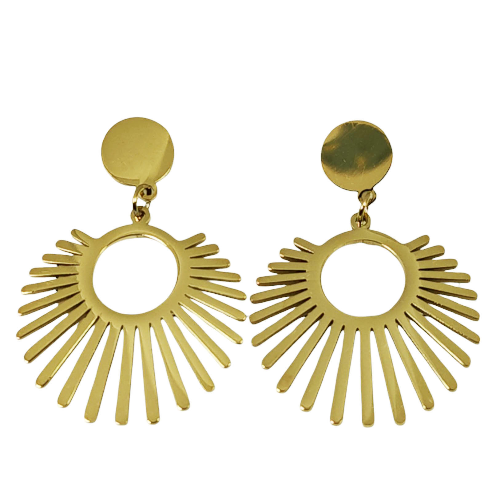 Boucles créateur acier \'Cléopatra\' doré (soleil) - 34x22 mm - [S1252]