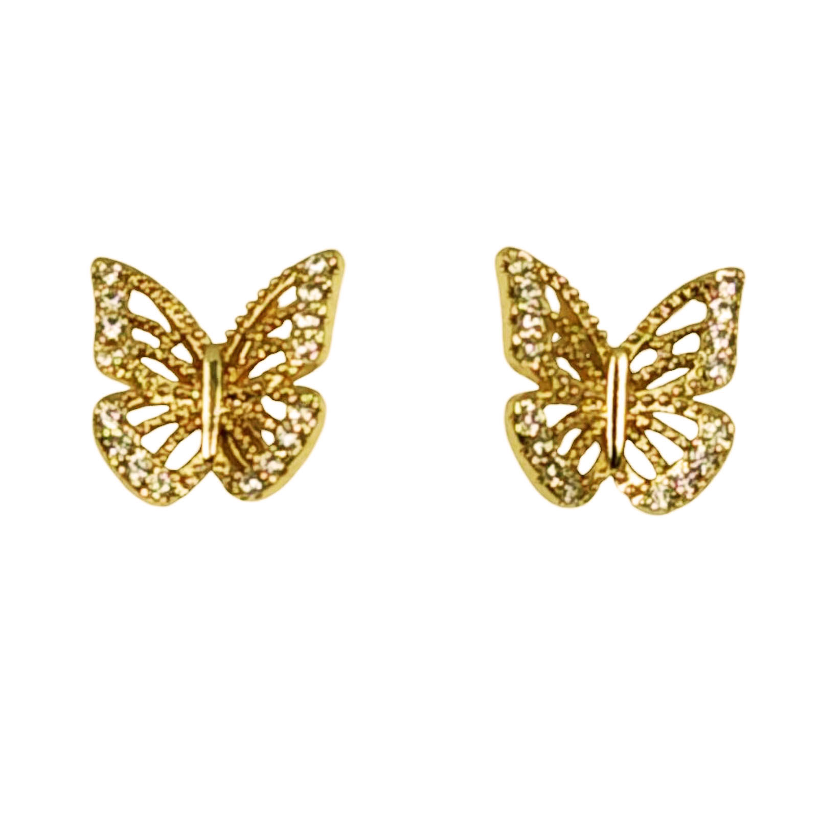 Boucles créateur \'Papillons\' blanc doré - 10x10 mm - [S1256]