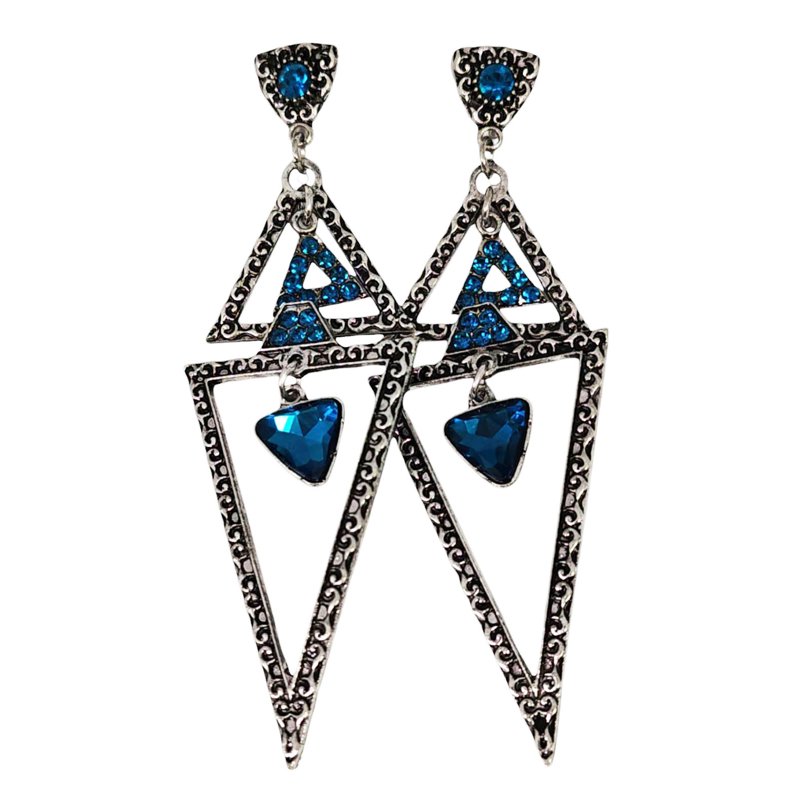 Boucles Créateur \'Altaï\' turquoise argenté - 90x30 mm - [S1259]