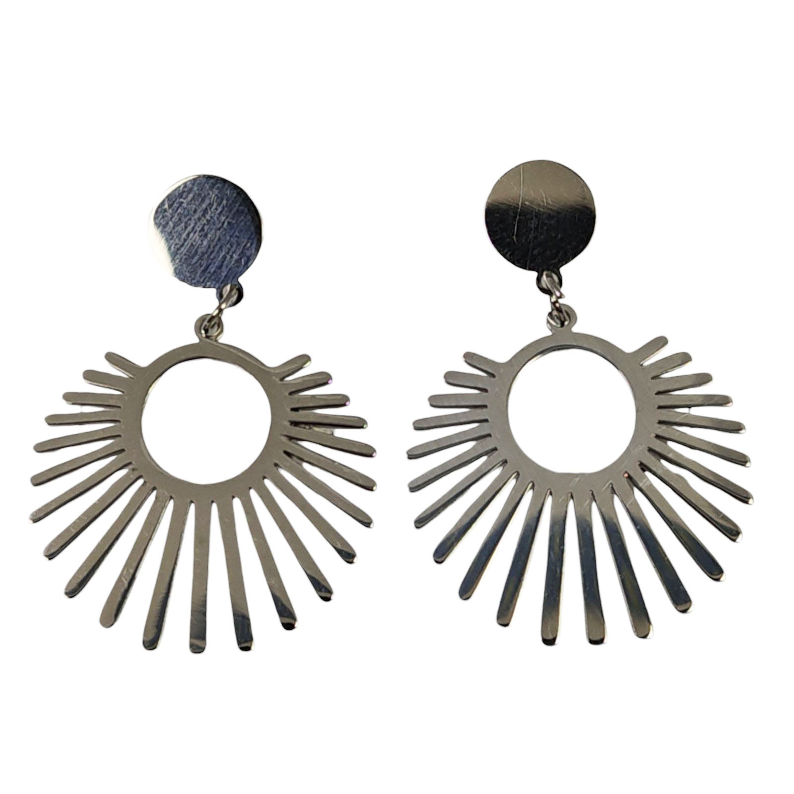Boucles créateur acier \'Cléopatra\' argenté (soleil) - 34x22 mm - [S1264]