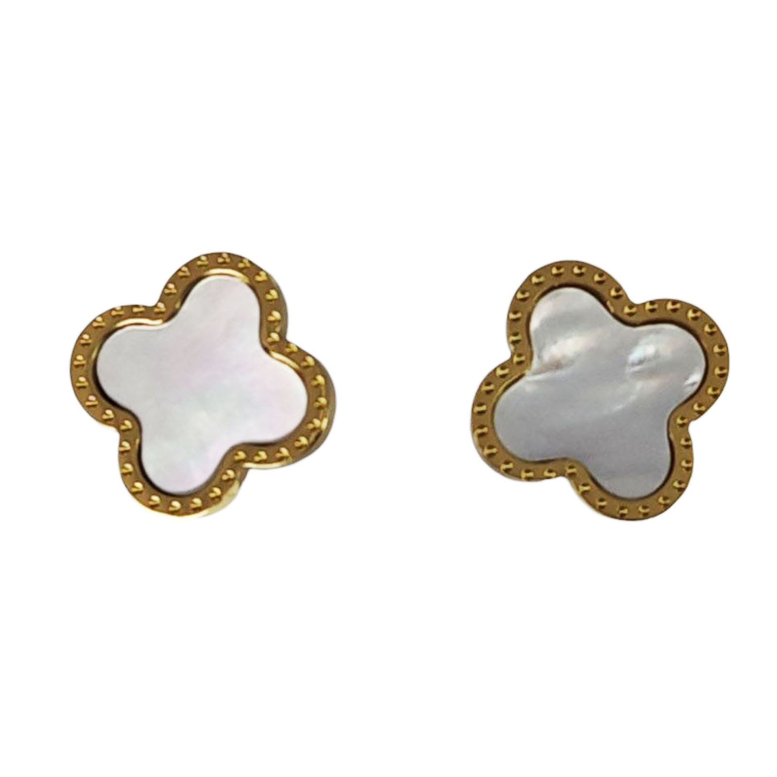 Boucles Acier \'Trèfles à 4 Feuilles\' nacre doré - 10x10 mm - [S1265]