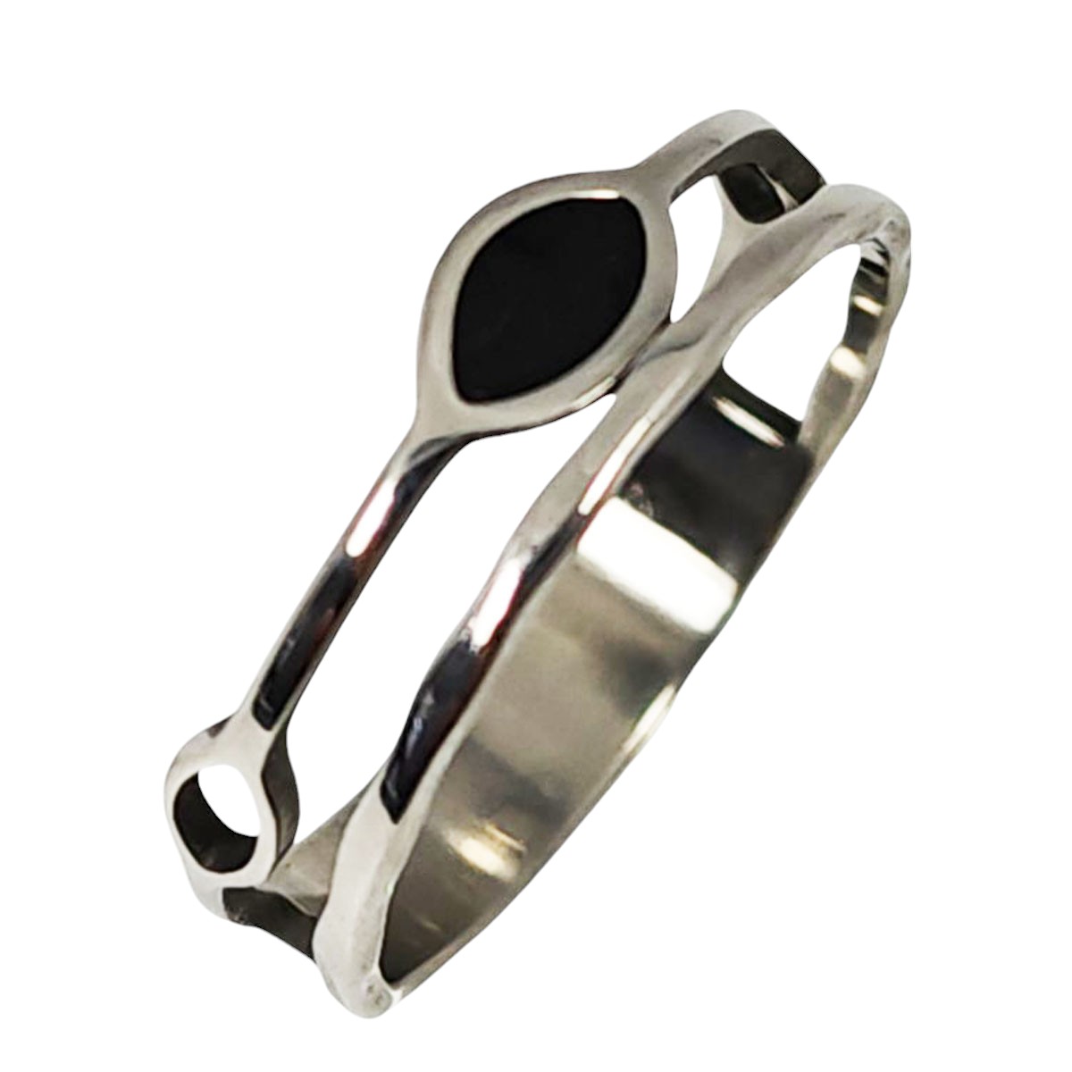 Bague acier \'Cleopatra\' noir argenté - 6 mm  - [S1283]