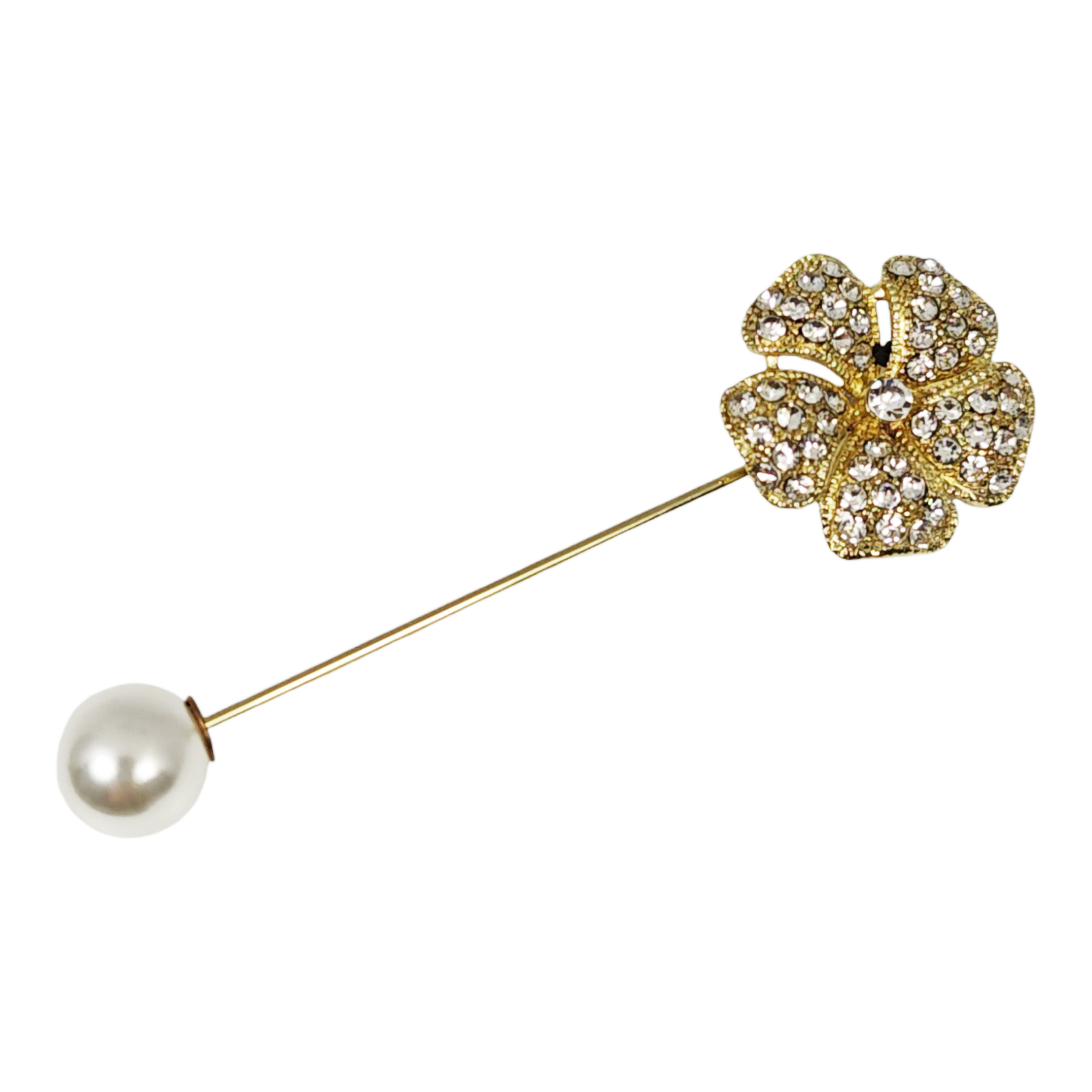Broche Créateur \'Arégonde\' blanc doré - 70x20 mm (fleur) - [S1287]
